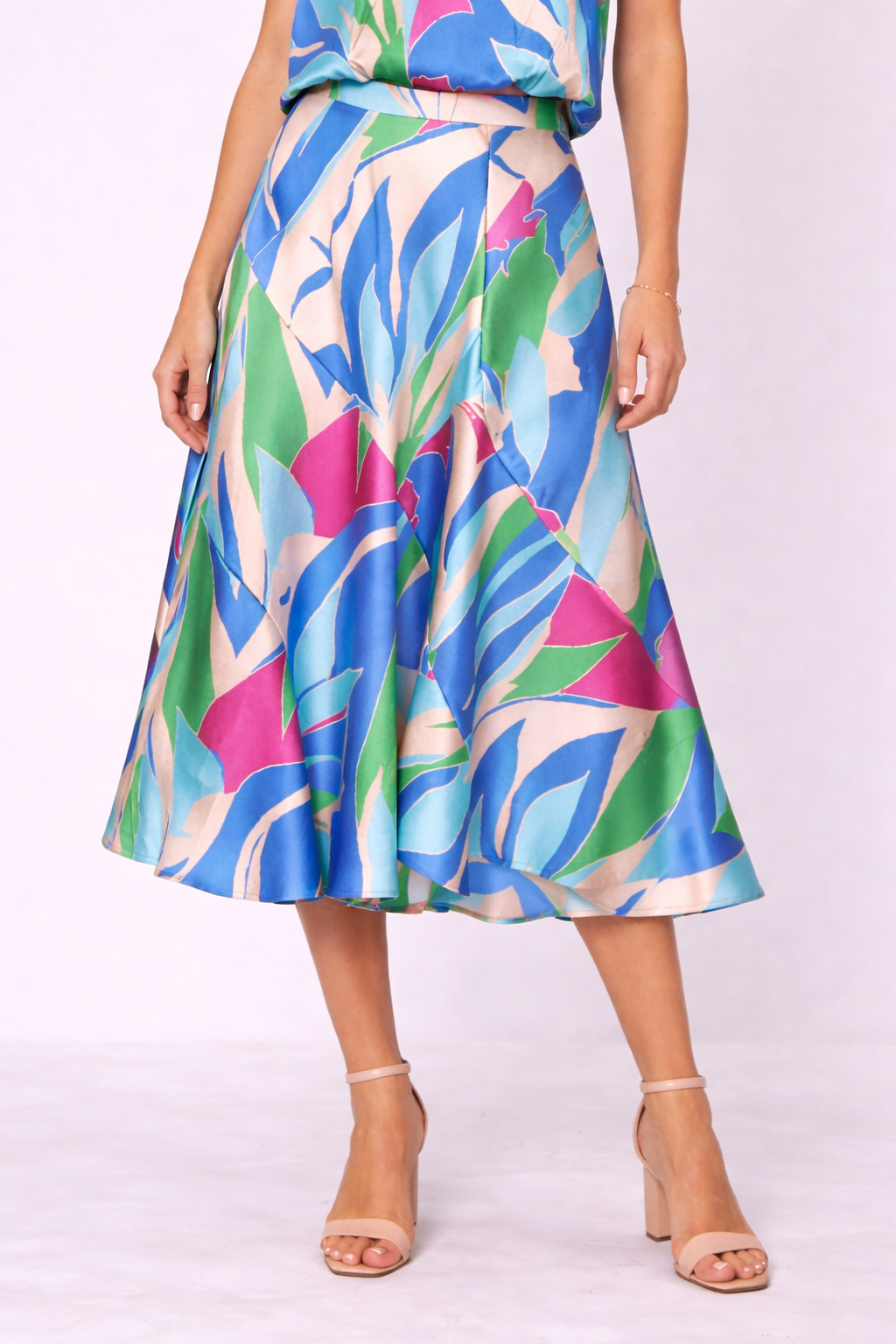 KLD | Satin Printed Bias Seam Midi Skirt | Vagabond | Apparel | Boutique
