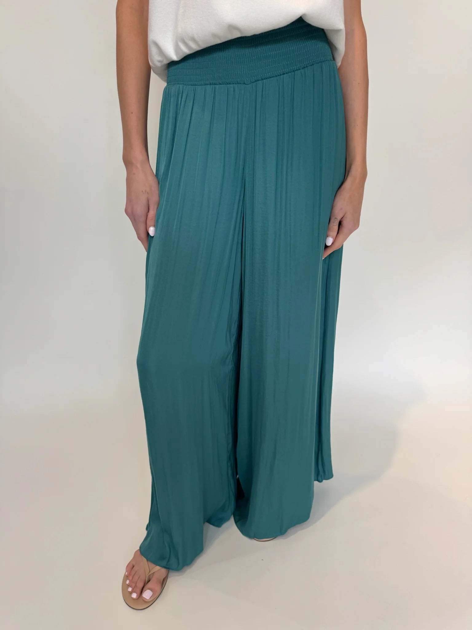 KLD | Satin Smocked Waist Wide Leg Pant | Front | Vagabond | Apparel | Boutique