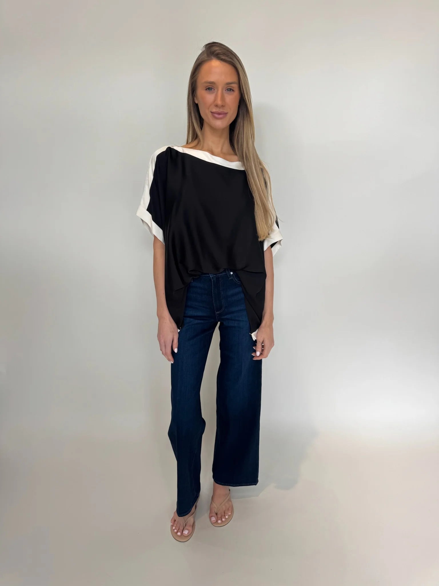 KLD | Washed Satin Contrast Band Blouse | Full | Vagabond | Apparel | Boutique