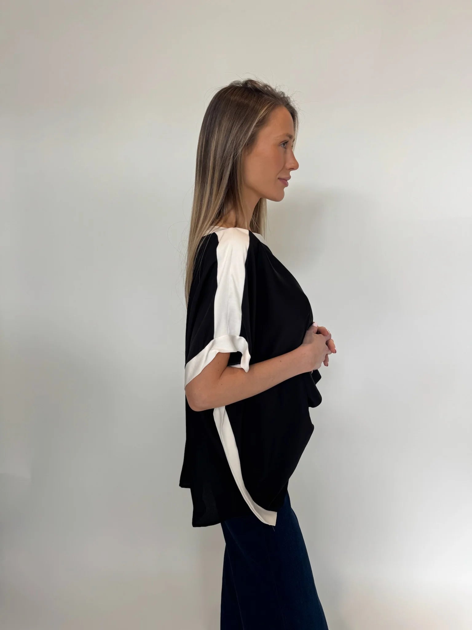 KLD | Washed Satin Contrast Band Blouse | Side | Vagabond | Apparel | Boutique