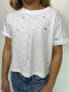 Katie J | Fearless Embroidered Crop Tee | Close | Vagabond | Apparel | Boutique