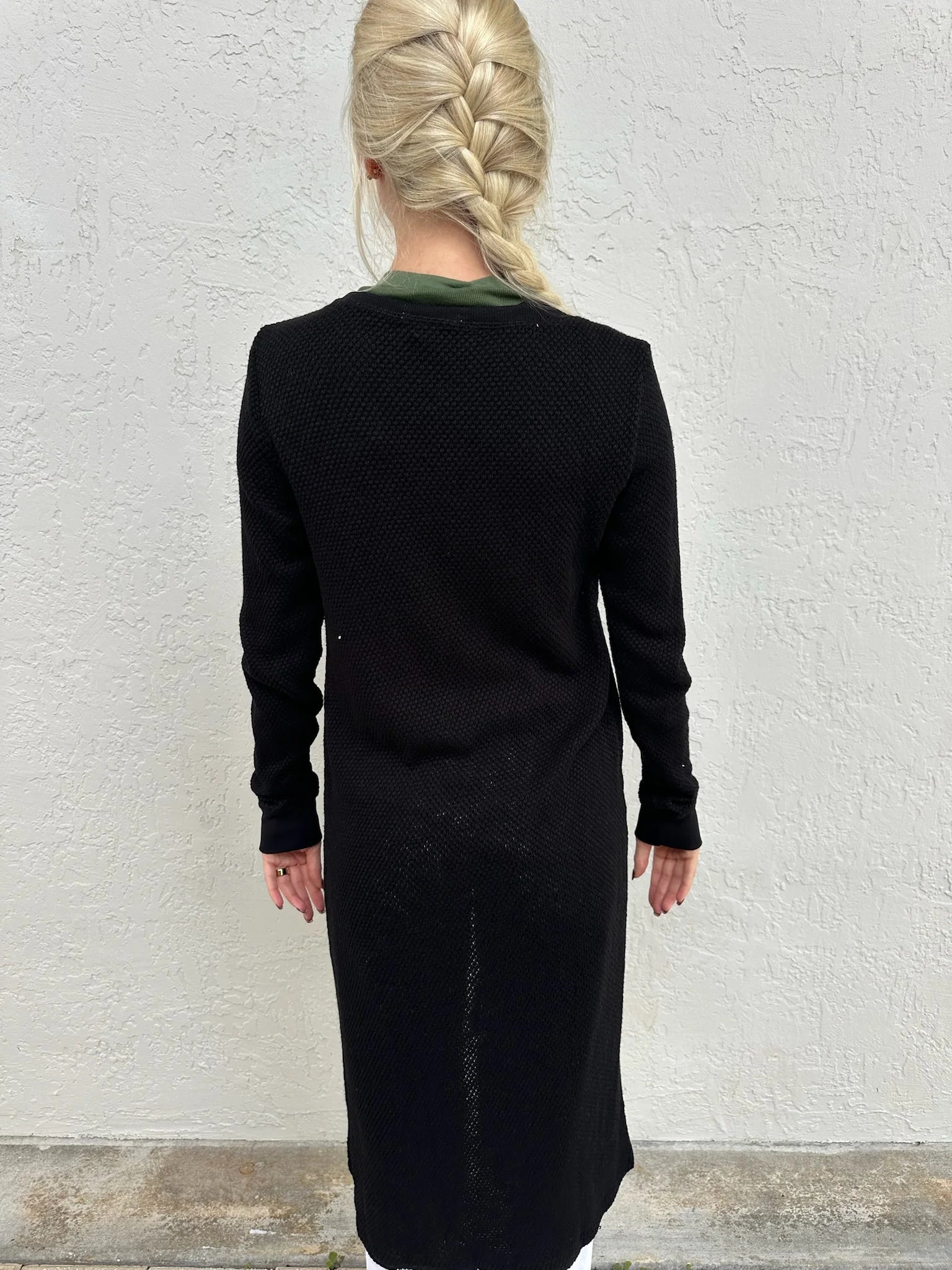 LA Made | Adeline Sweater | Midi Length Cardigan | Black | Back | Vagabond | Apparel | Boutique