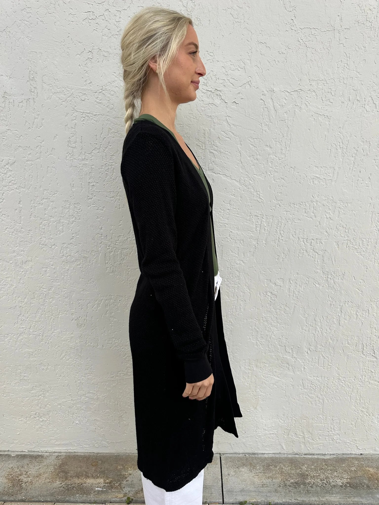 LA Made | Adeline Sweater | Midi Length Cardigan | Black | Side | Vagabond | Apparel | Boutique