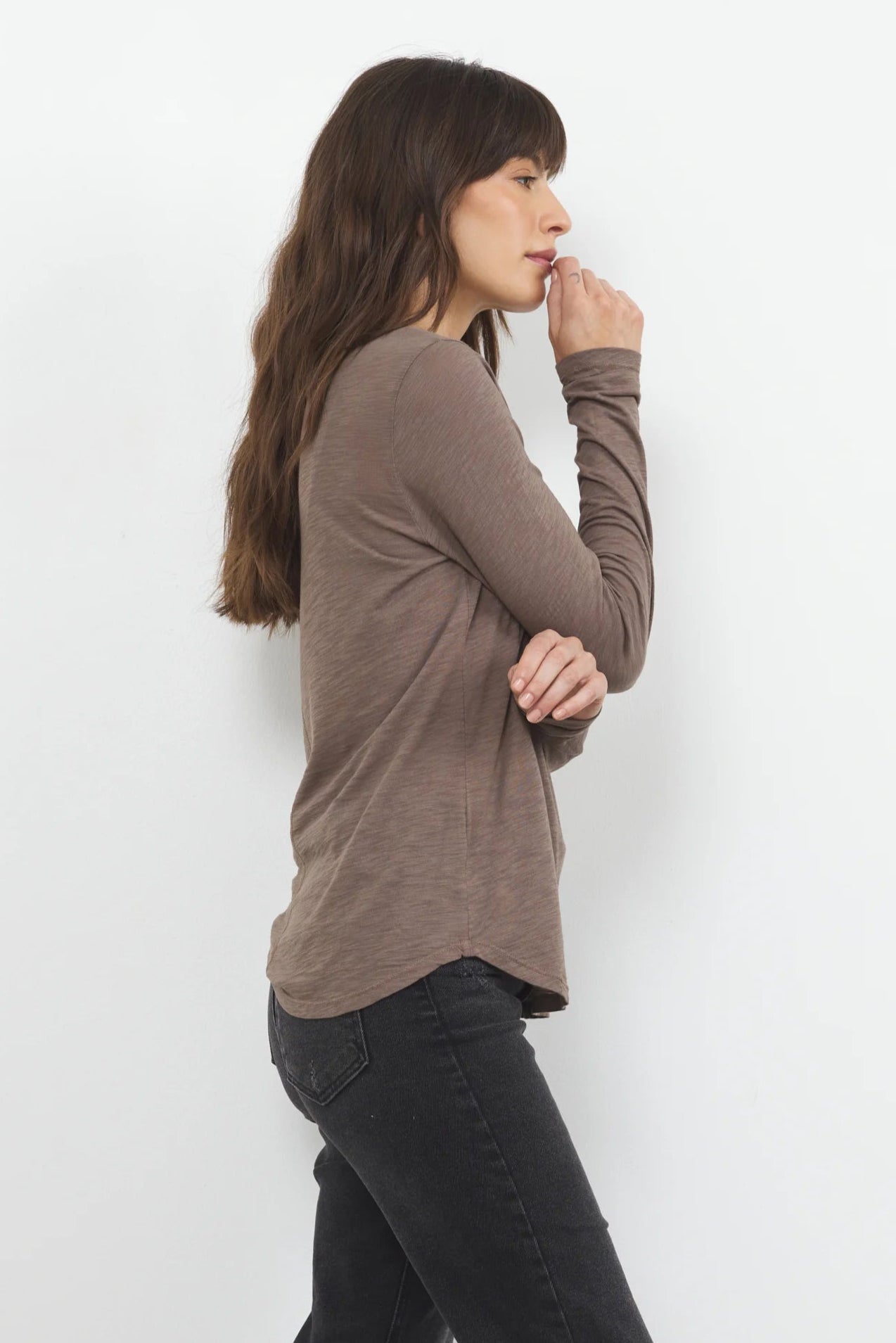 LA Made | Ashley Long Sleeve Tee | Truffle| Side | Vagabond | Apparel | Boutique