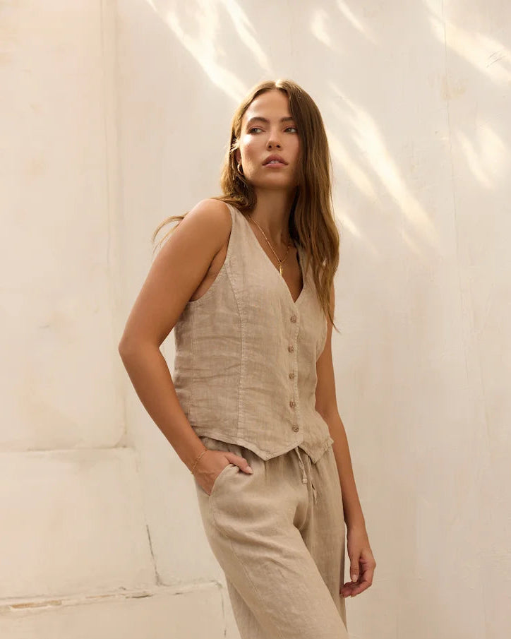LA Made | Bay Woven Linen Vest | Sandstone | Vagabond | Apparel | Boutique