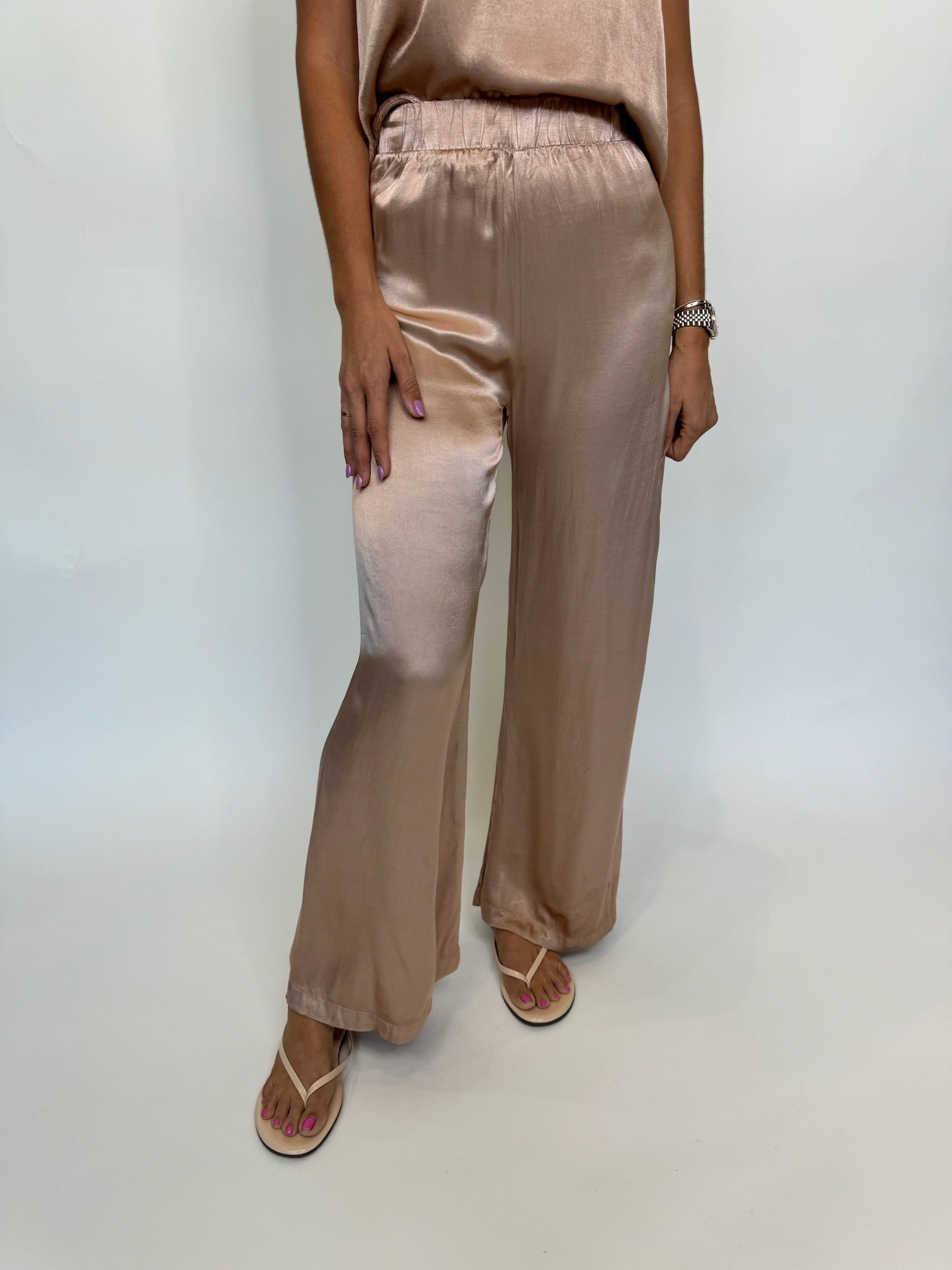 LA Made Cali Chill Silky Wide Leg Long Pant Sand | Vagabond Apparel Boutique
