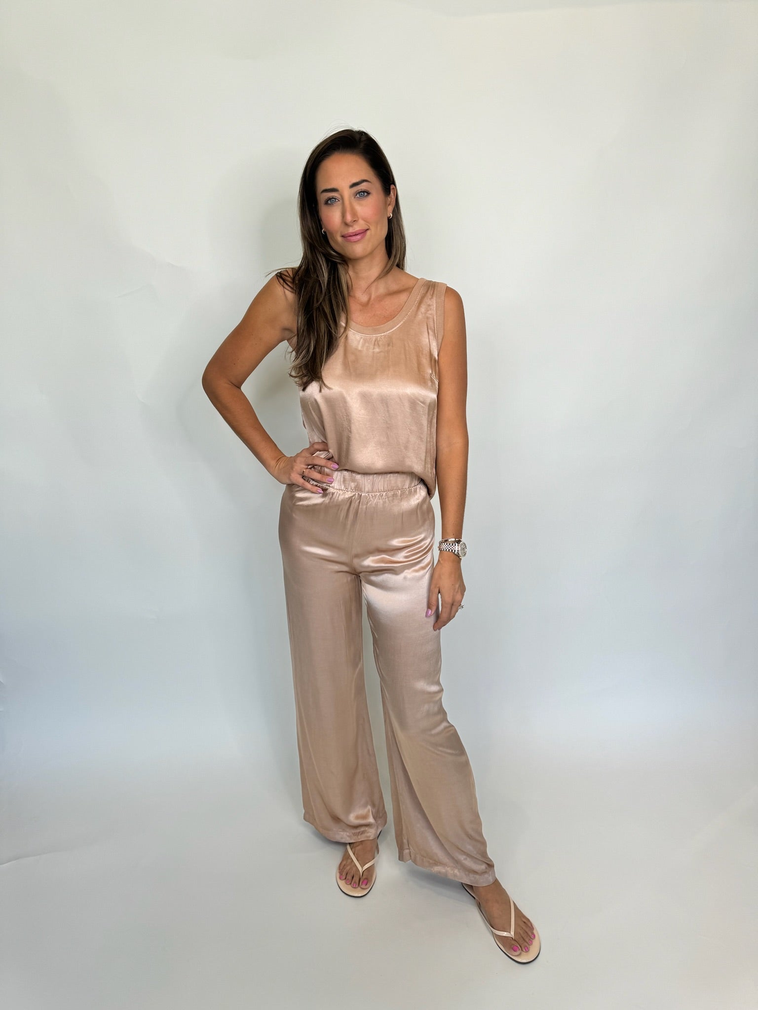 LA Made Cali Chill Silky Wide Leg Long Pant Sand | Vagabond Apparel Boutique