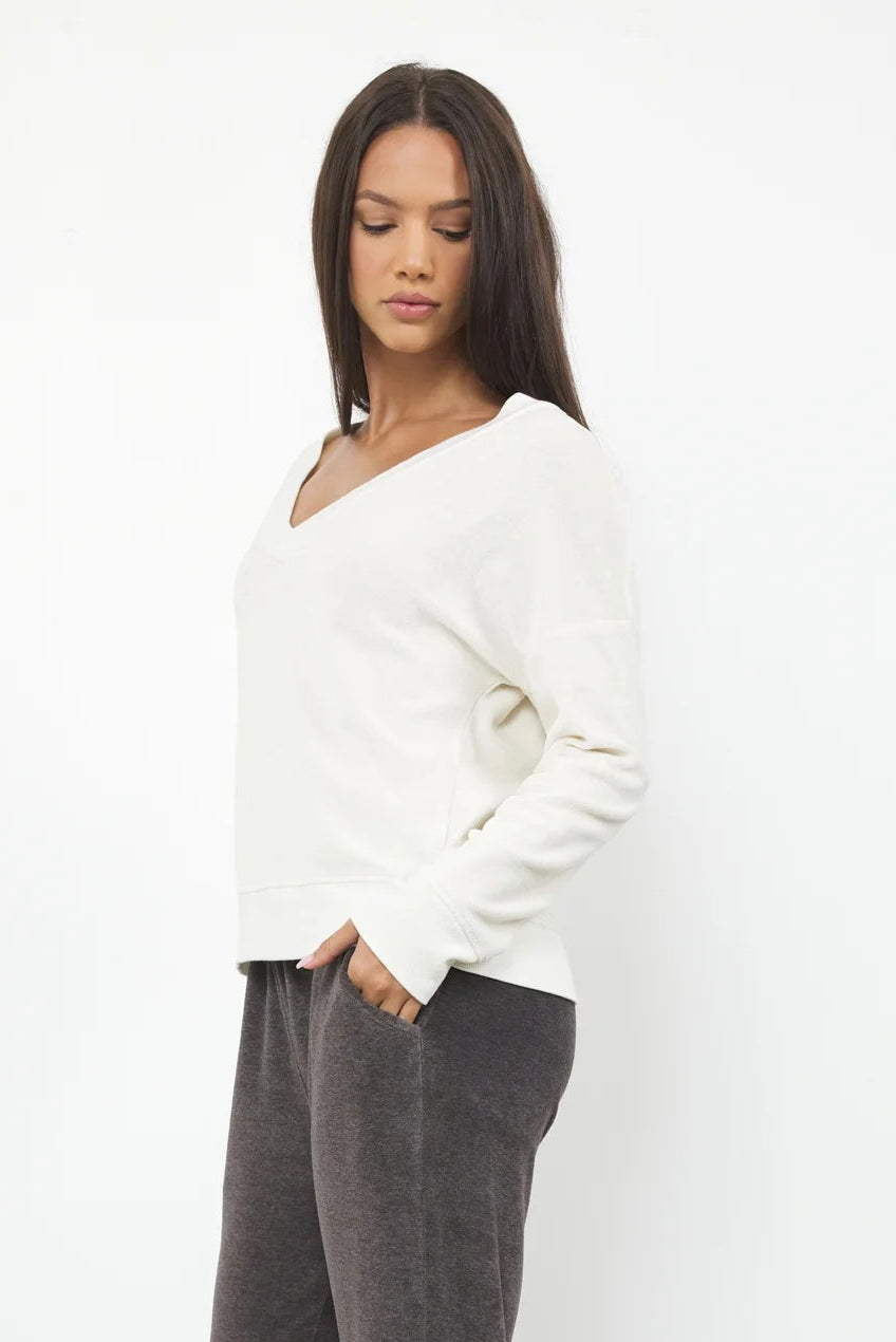 LA Made | District V-Neck Velour Pullover | Side | Vagabond | Apparel | Boutique