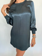 LA Made Wells Silky Dress Pine Green | Vagabond Apparel Boutique