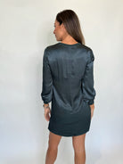 LA Made Wells Silky Dress Pine Green | Vagabond Apparel Boutique