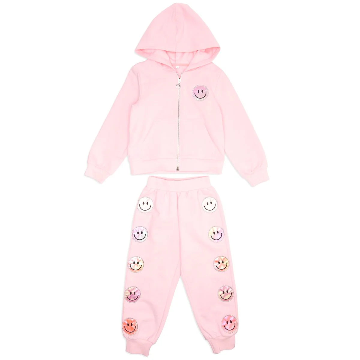 Mini Dreamer | Alexia Smiley Face Zip Hoodie and Pant Set | Pink | Vagabond | Apparel | Boutique