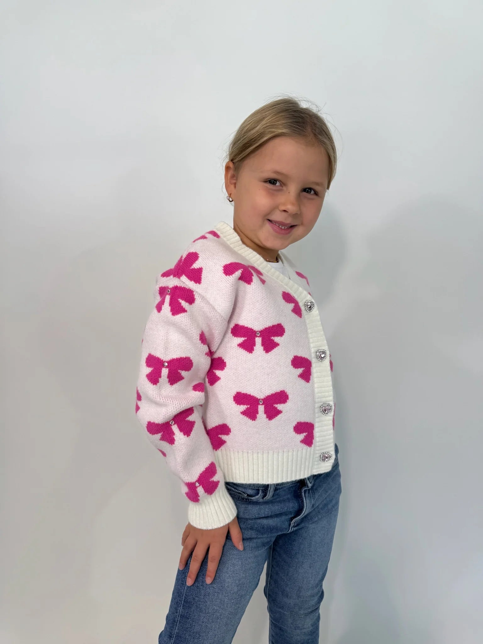 Mini Dreamer | Maya Bow Cardigan | Model | Side | Vagabond | Apparel | Boutique