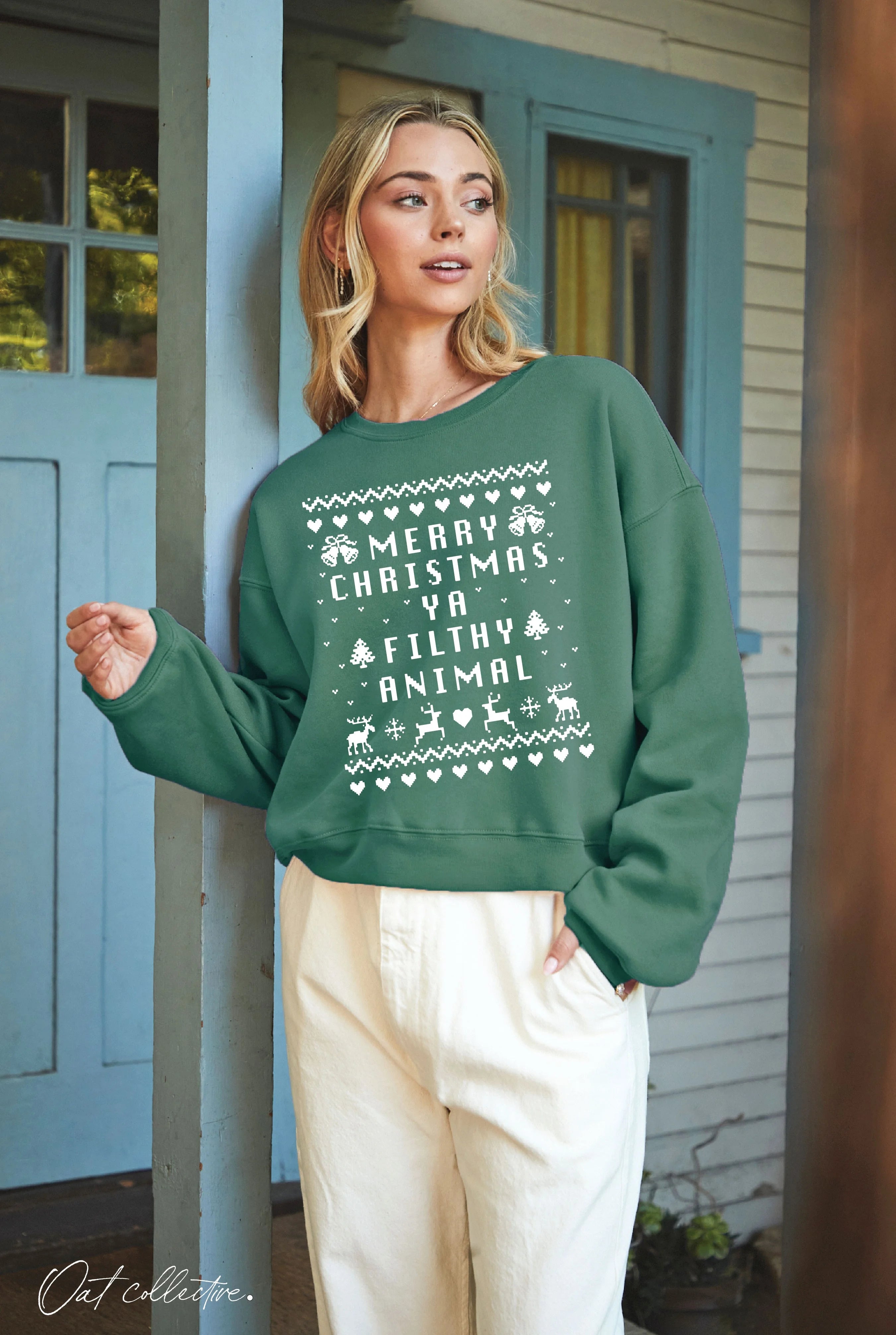 Oat Collective | Merry Christmas Ya Filthy Animal Sweatshirt | Vagabond | Apparel | Boutique