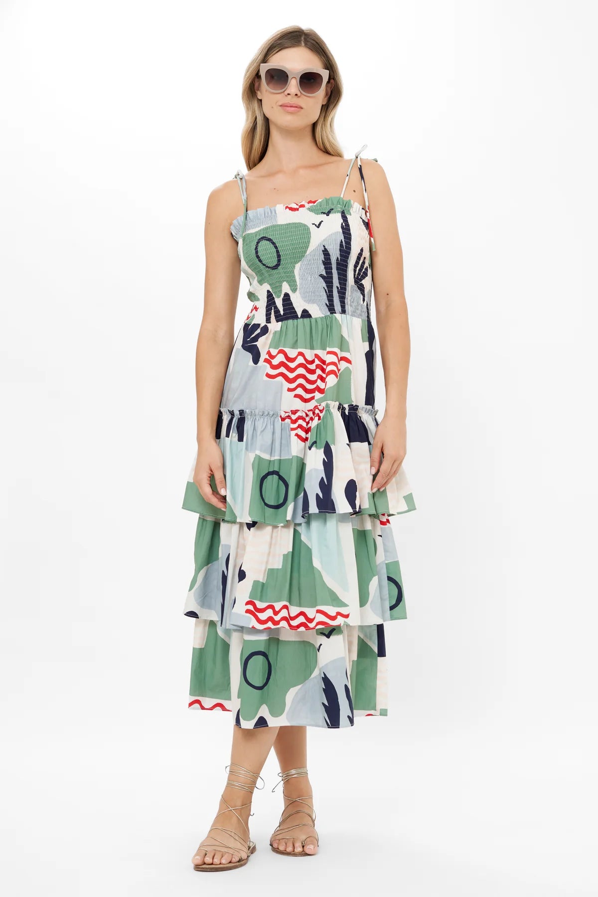 Oliphant | Smock Tie Strap Ruffle Midi | Dress | Vagabond | Apparel | Boutique