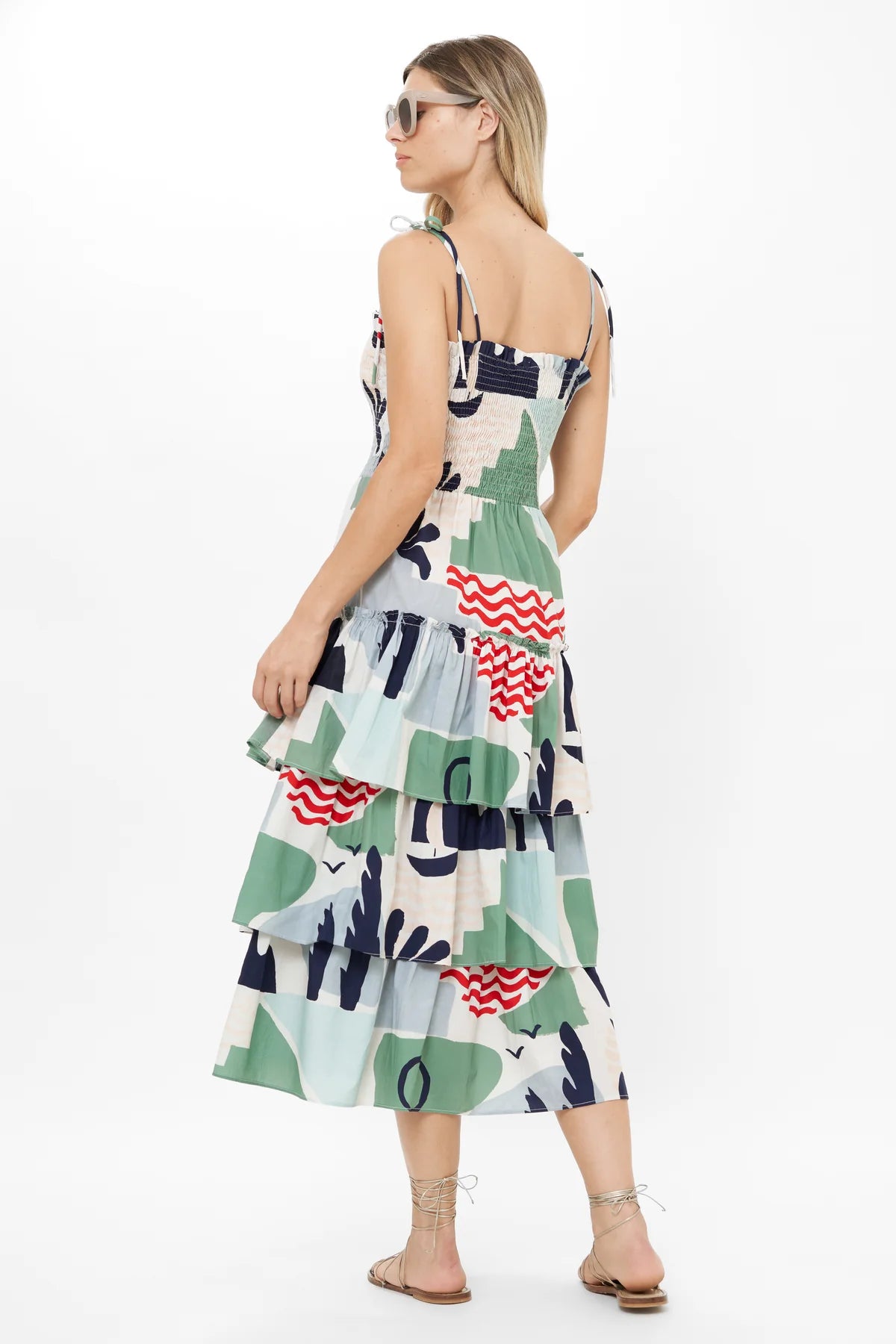 Oliphant | Smock Tie Strap Ruffle Midi | Dress | Back | Vagabond | Apparel | Boutique