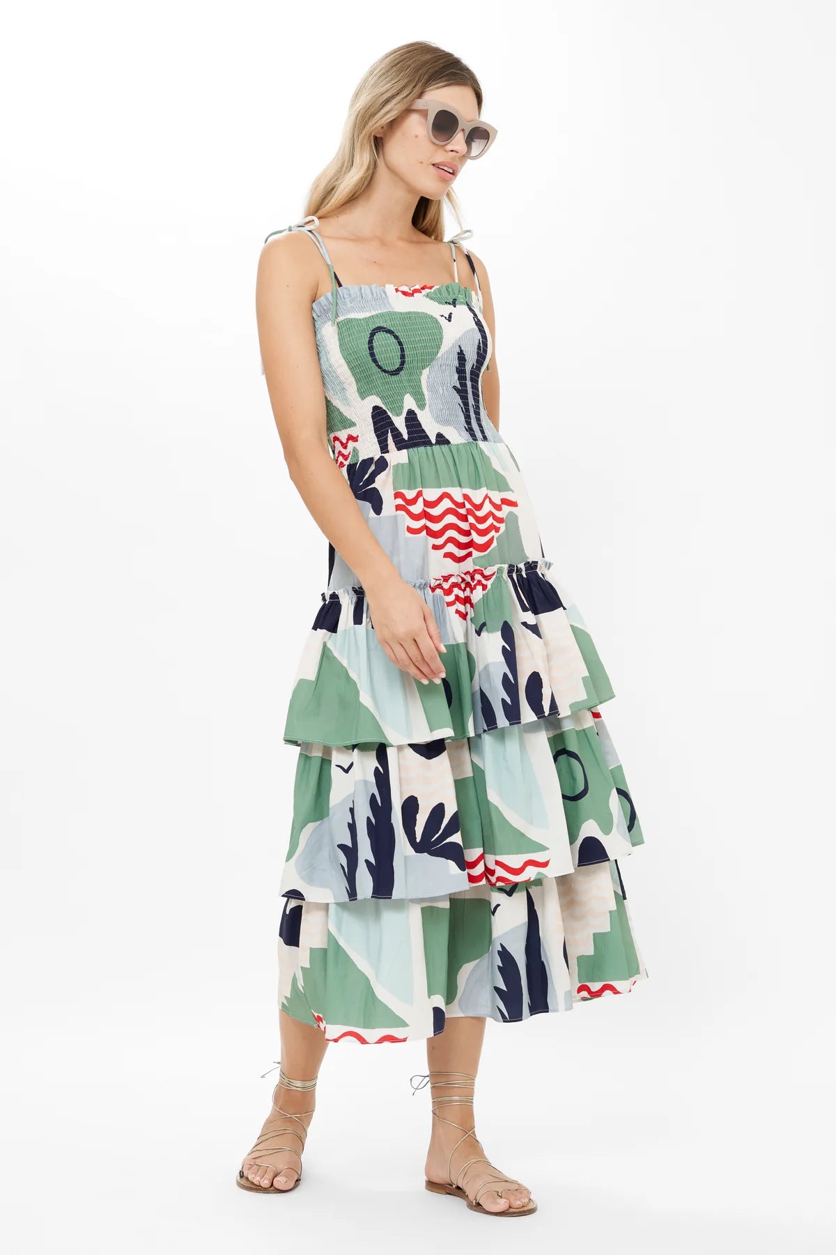 Oliphant | Smock Tie Strap Ruffle Midi | Dress | Side | Vagabond | Apparel | Boutique