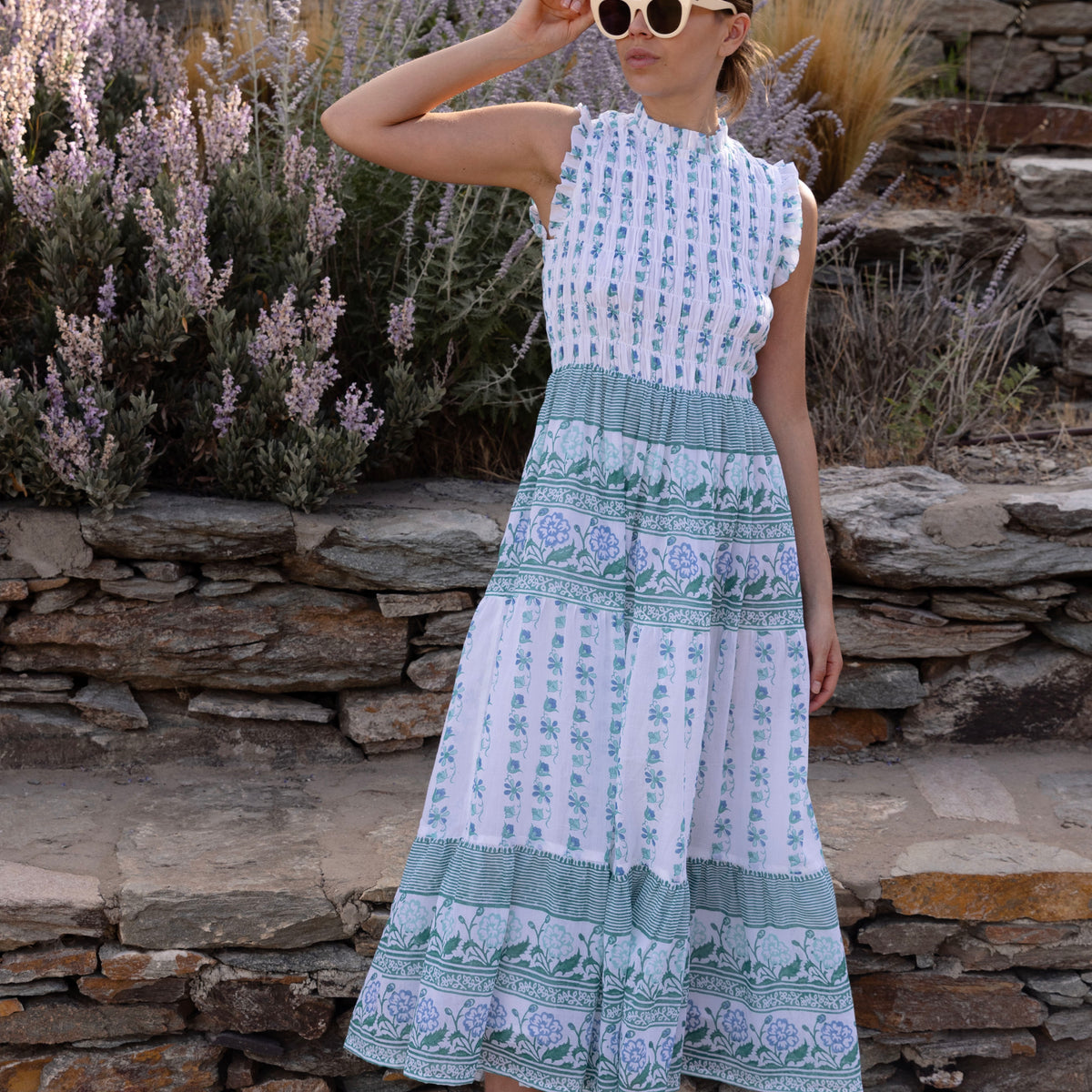 Oliphant Sleeveless Smocked Maxi Boreggo Green Oliphant Sleeveless Smocked Maxi Boreggo Green