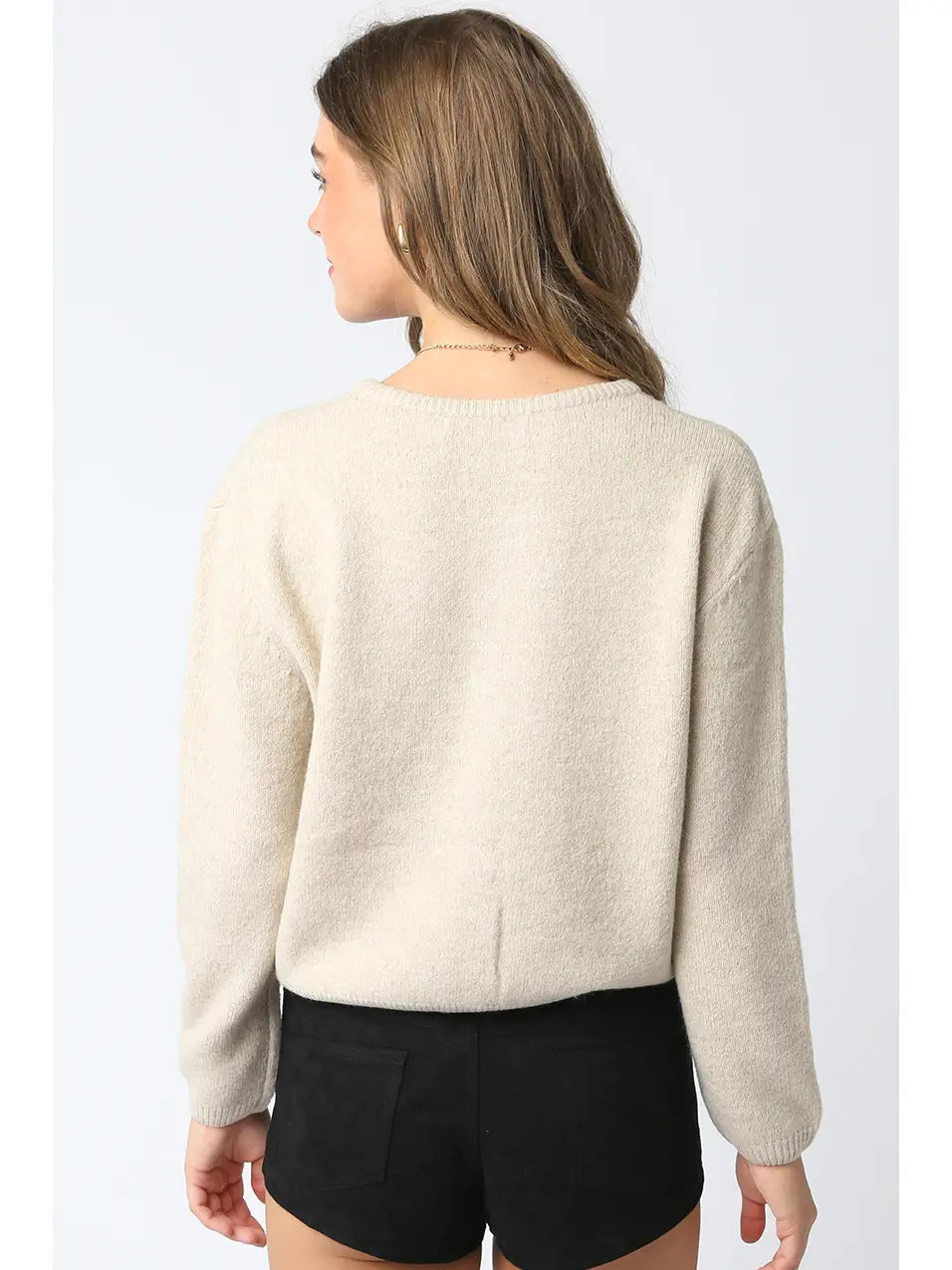 Olivaceous | Anabel Knit Cardigan | Oatmeal | Back | Vagabond | Apparel | Boutique