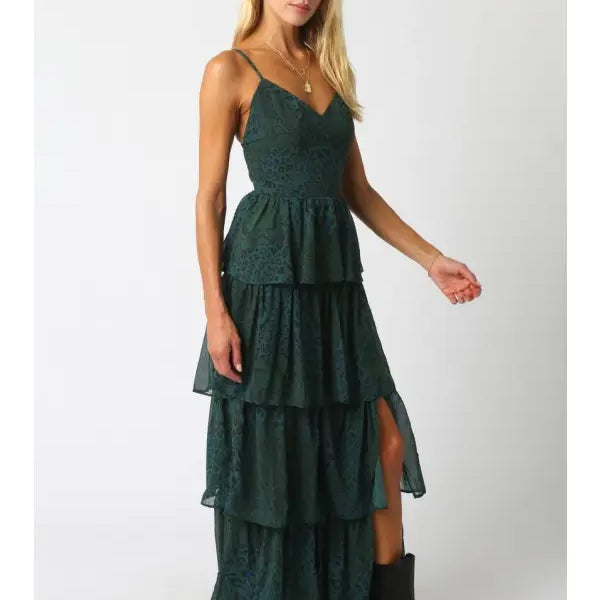 Olivaceous | Linda Ruffle Dress | Side | Vagabond | Apparel | Boutique