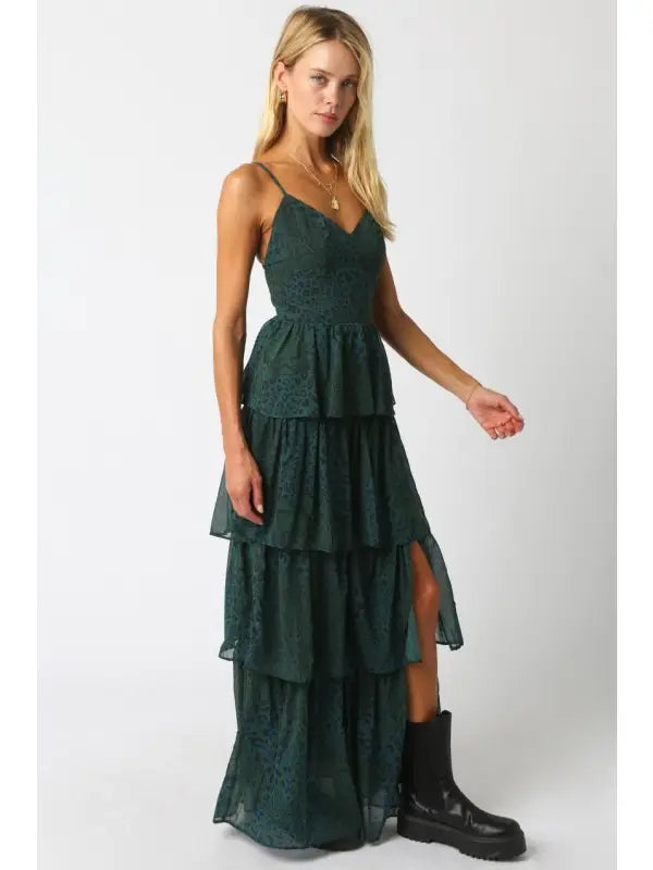 Olivaceous | Linda Ruffle Dress | Side | Vagabond | Apparel | Boutique