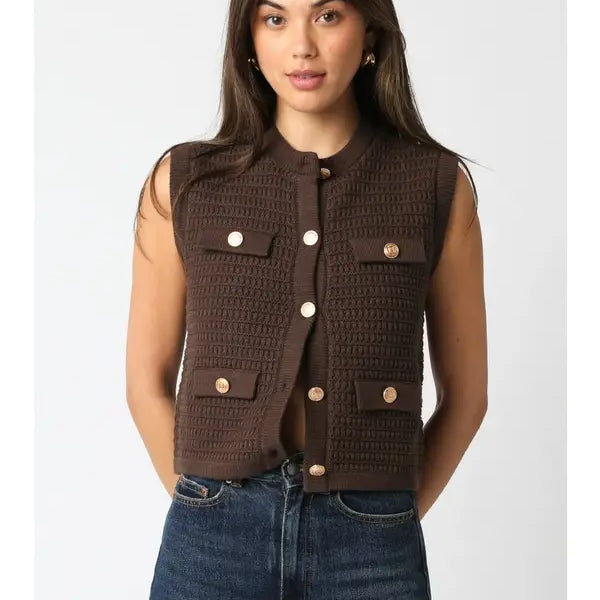 Olivaceous | Selena Button Knit Top | Brown | Vagabond | Apparel | Boutique