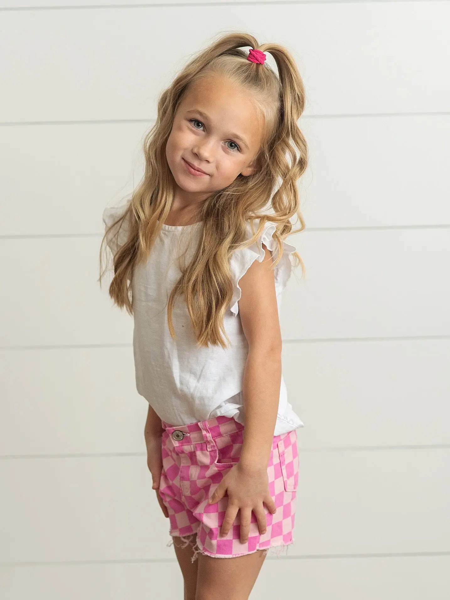 Oopsie Daisy | Checkered Denim Shorts | Side | Vagabond | Apparel | Boutique