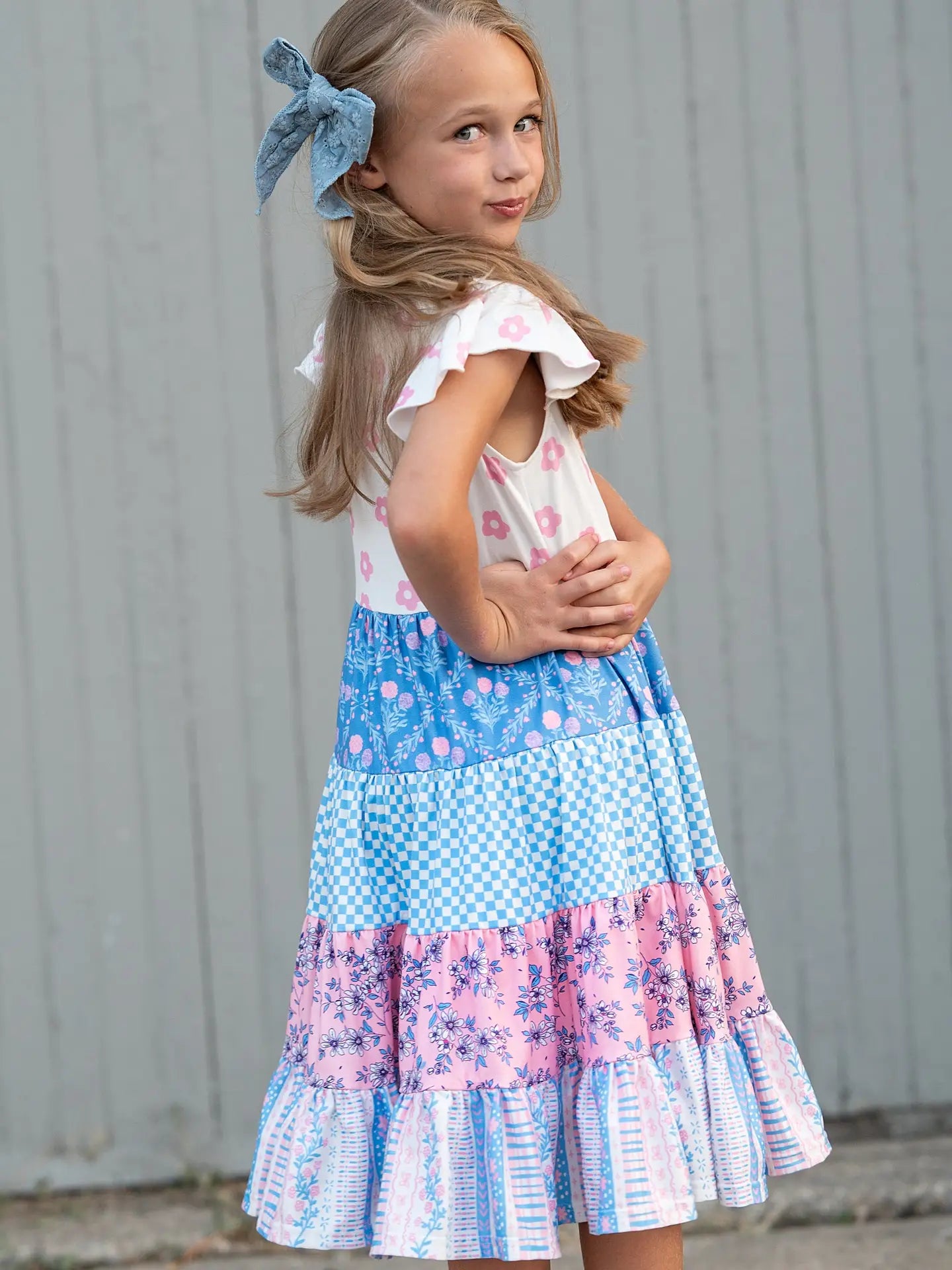 Oopsie Daisy | Floral Check Tiered Spring Dress | Side | Vagabond | Apparel | Boutique
