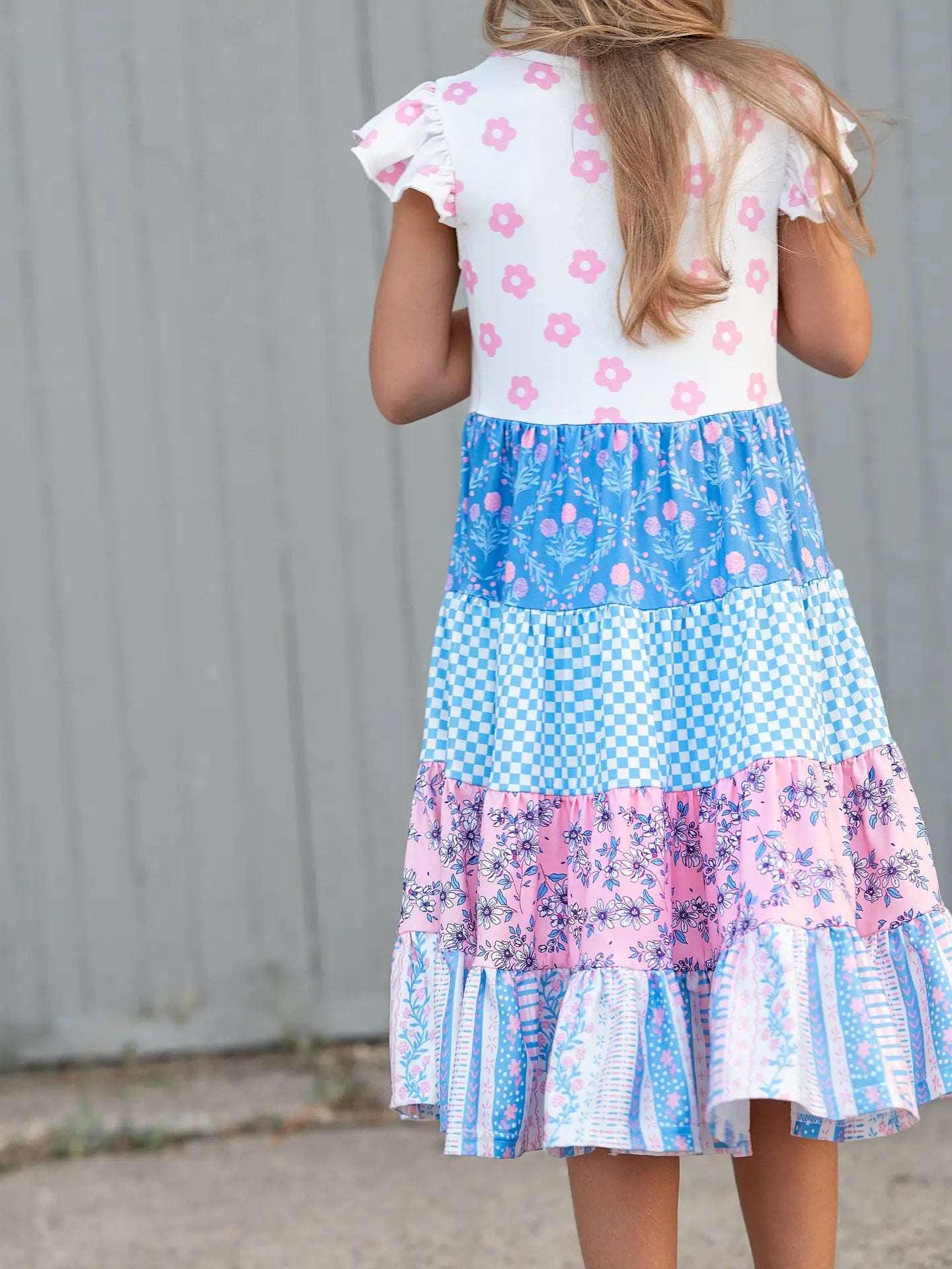 Oopsie Daisy | Floral Check Tiered Spring Dress | Back | Vagabond | Apparel | Boutique
