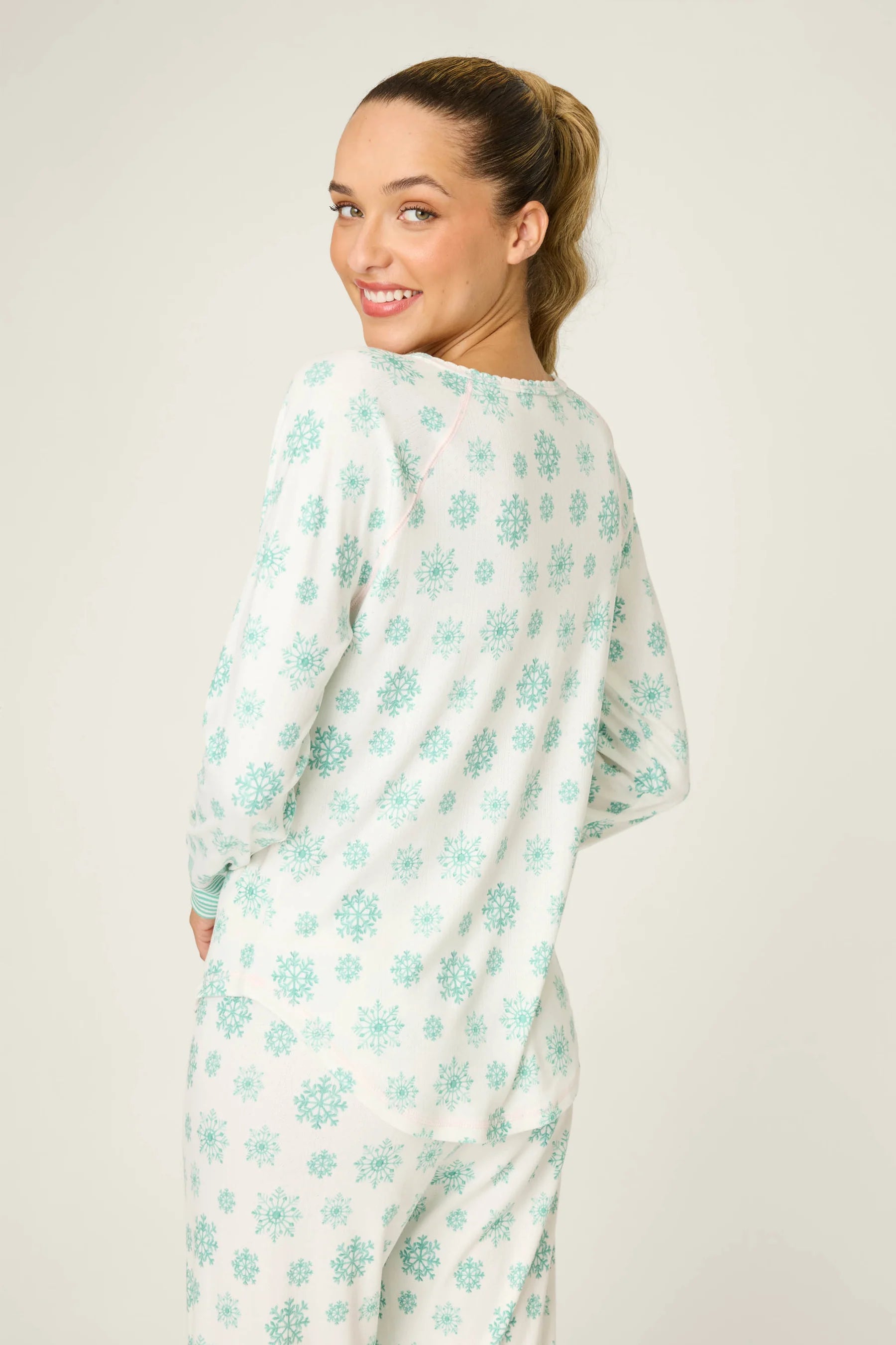 PJ Salvage | Snowflake Wishes Pointelle Henley Top | Back | Vagabond | Apparel | Boutique