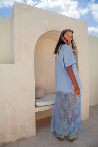 Palm Collective | Daintree Lace Skirt | Dusty Blue | Side | Vagabond | Apparel | Boutique