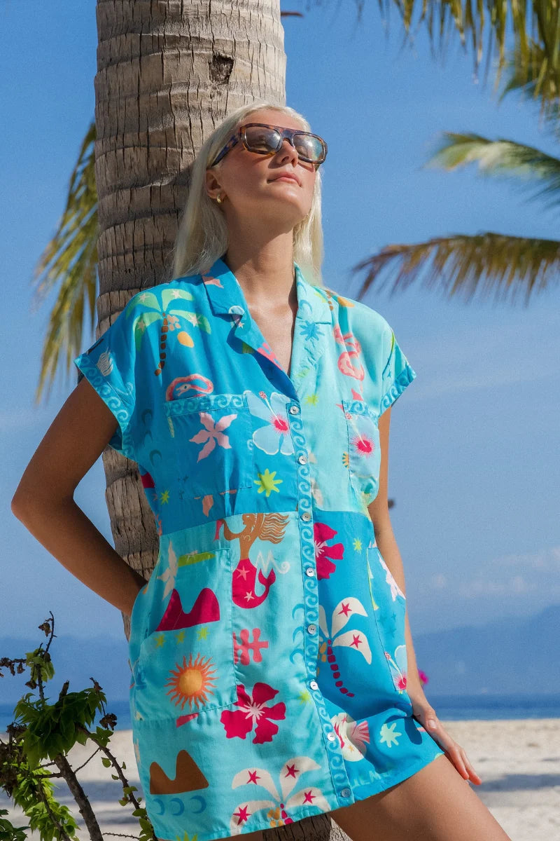 Palm Collective | Blue Marlin Shirt Dress | Stock | Vagabond | Apparel | Boutique