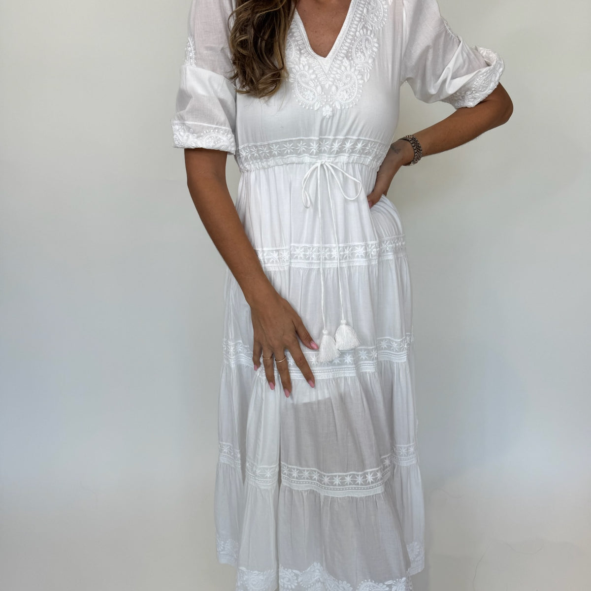 Pranella Azul Kaftan Maxi Dress White | Vagabond Apparel Boutique White / L