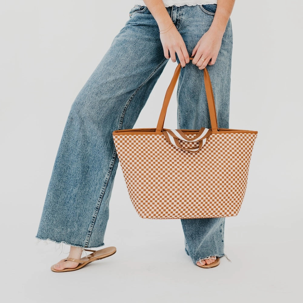 Pretty Simple | Woven Tiffany Organizer Tote Bag | Check Brown | Vagabond | Apparel | Boutique