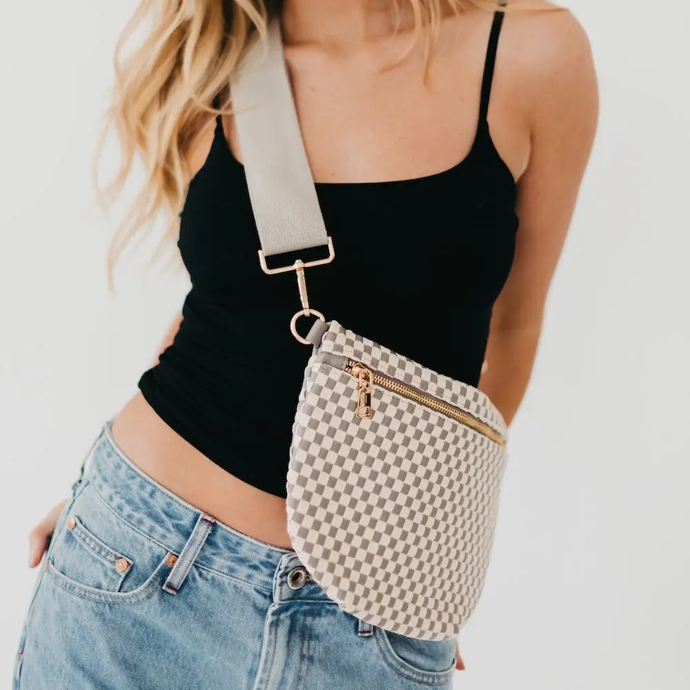 Pretty Simple | Westlyn Woven Bum Bag | Checkered Grey | Vagabond | Apparel | Boutique