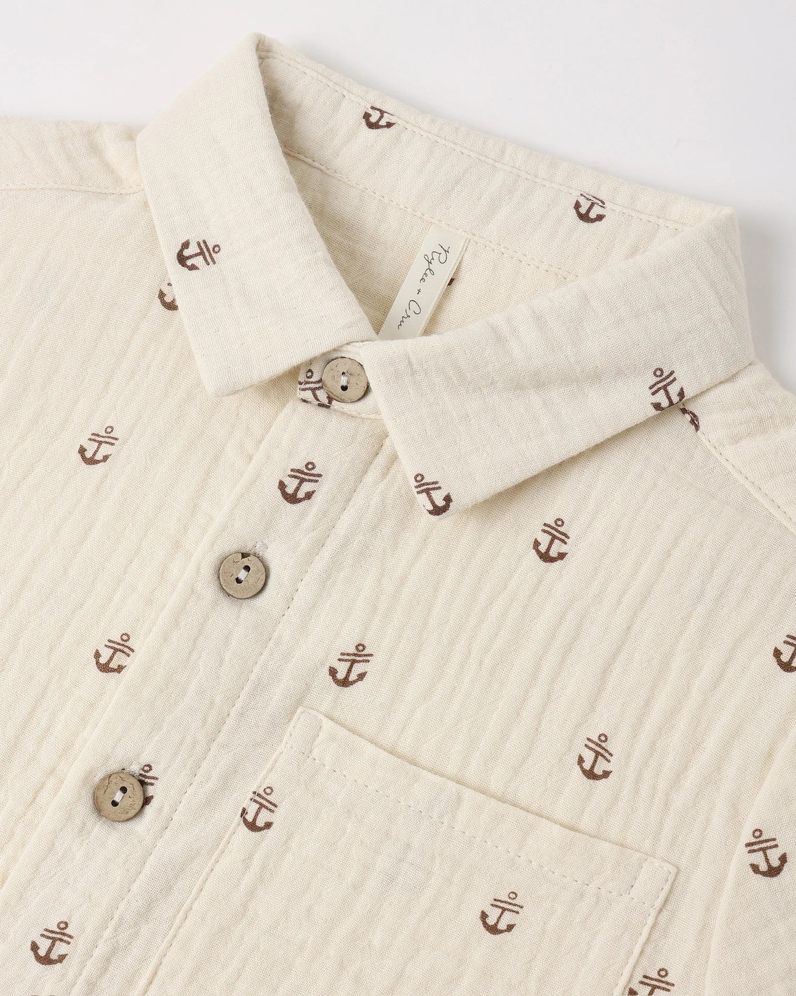 Rylee & Cru | Collared Short Sleeve Shirt Anchors | Close | Vagabond | Apparel | Boutique