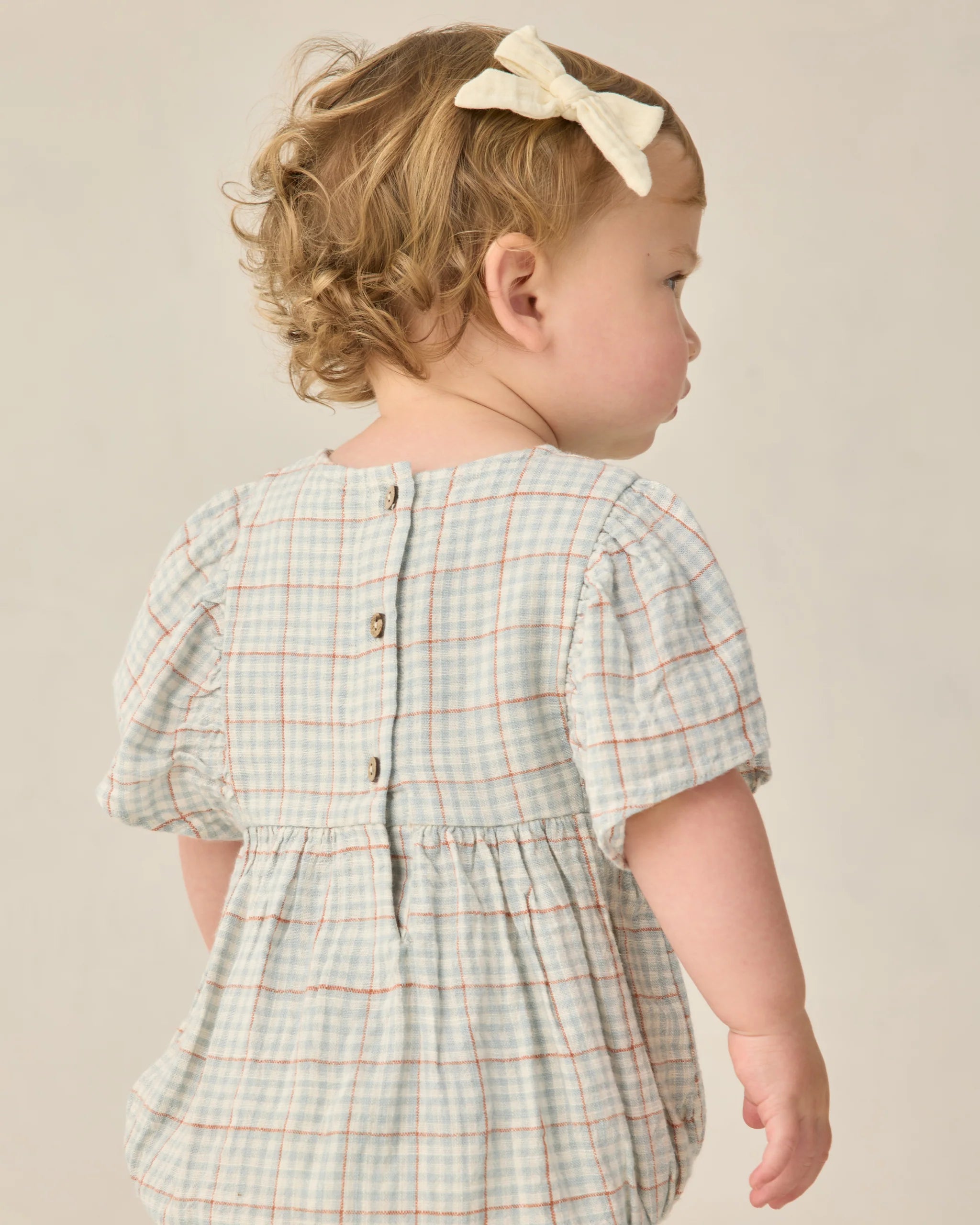 Rylee & Cru | Kalea Romper Light Blue Plaid | Back | Vagabond | Apparel | Boutique