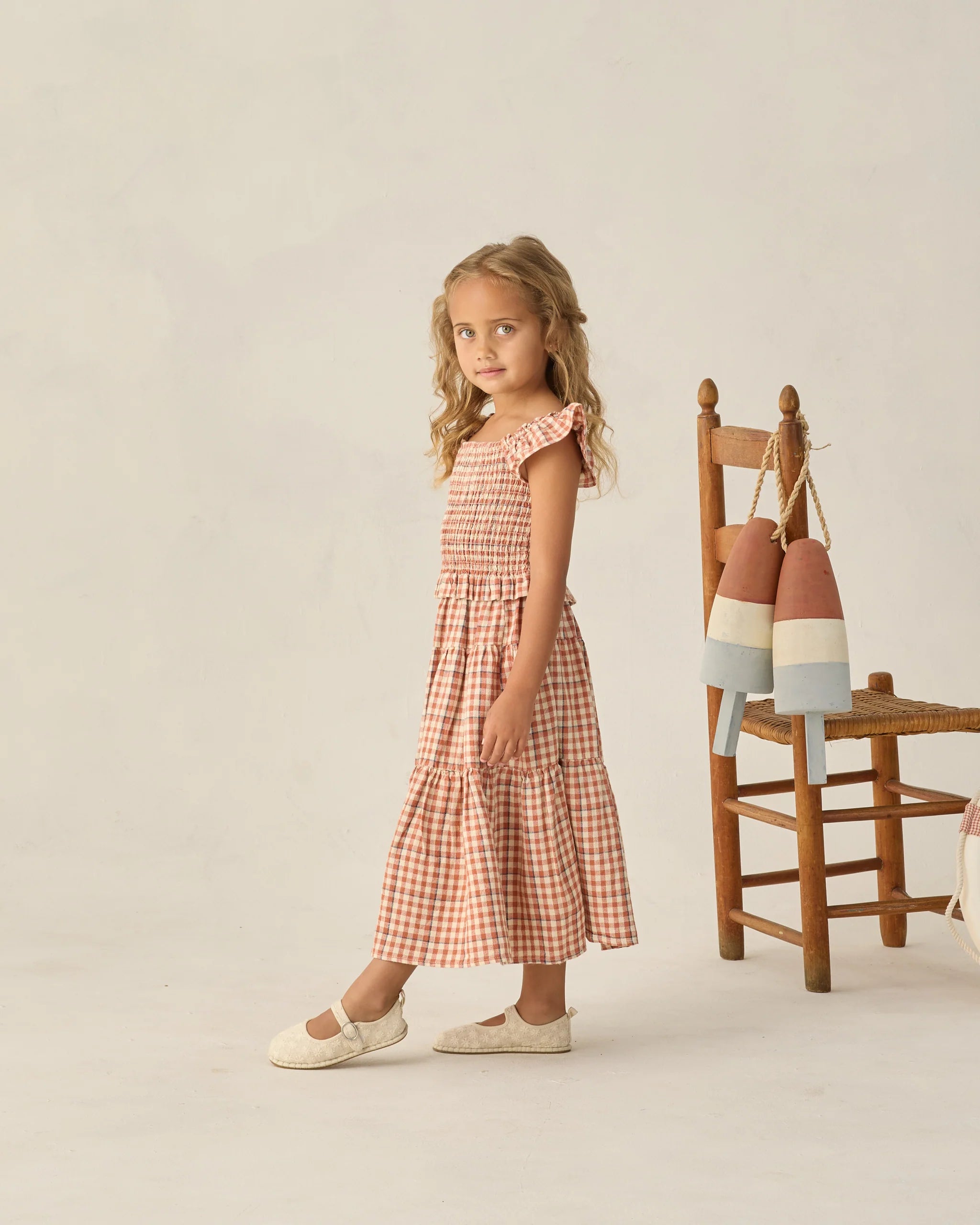 Rylee & Cru | Tiered Midi Skirt Poppy Gingham | Side | Vagabond | Apparel | Boutique
