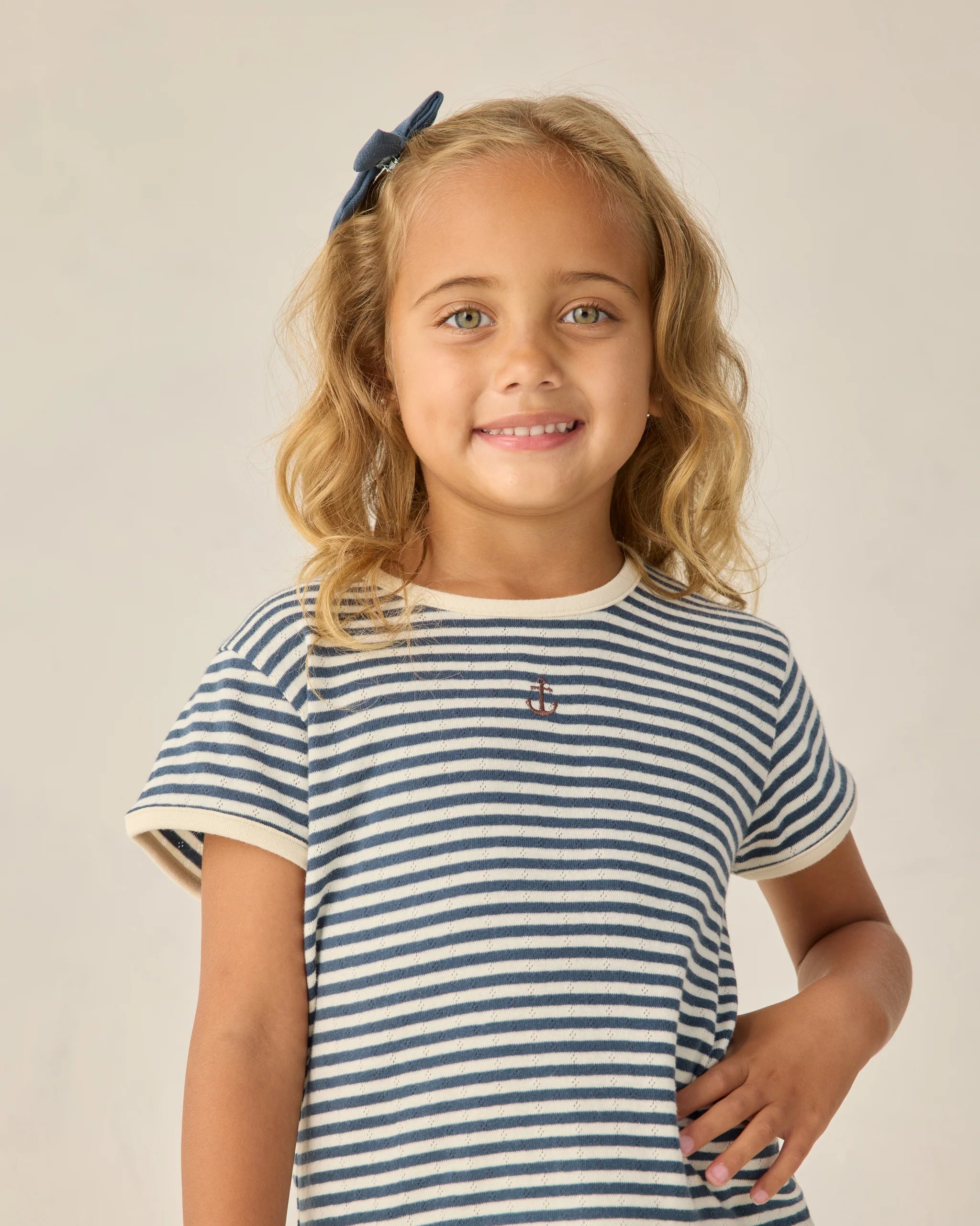 Rylee & Cru | Pointelle Tee Navy Stripe | Vagabond | Apparel | Boutique