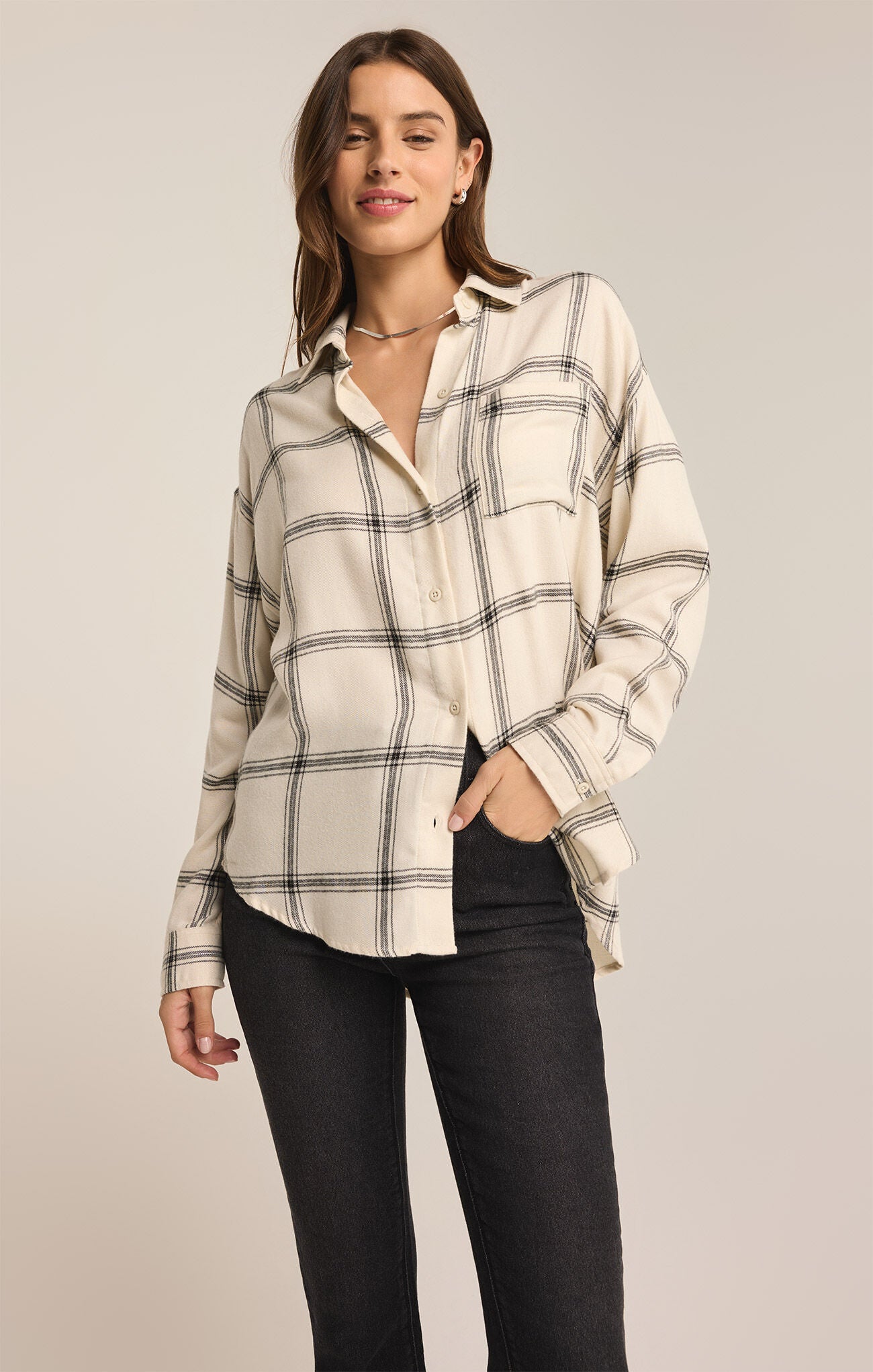 Z Supply River Plaid Button Up Sea Salt | Vagabond Apparel Boutique