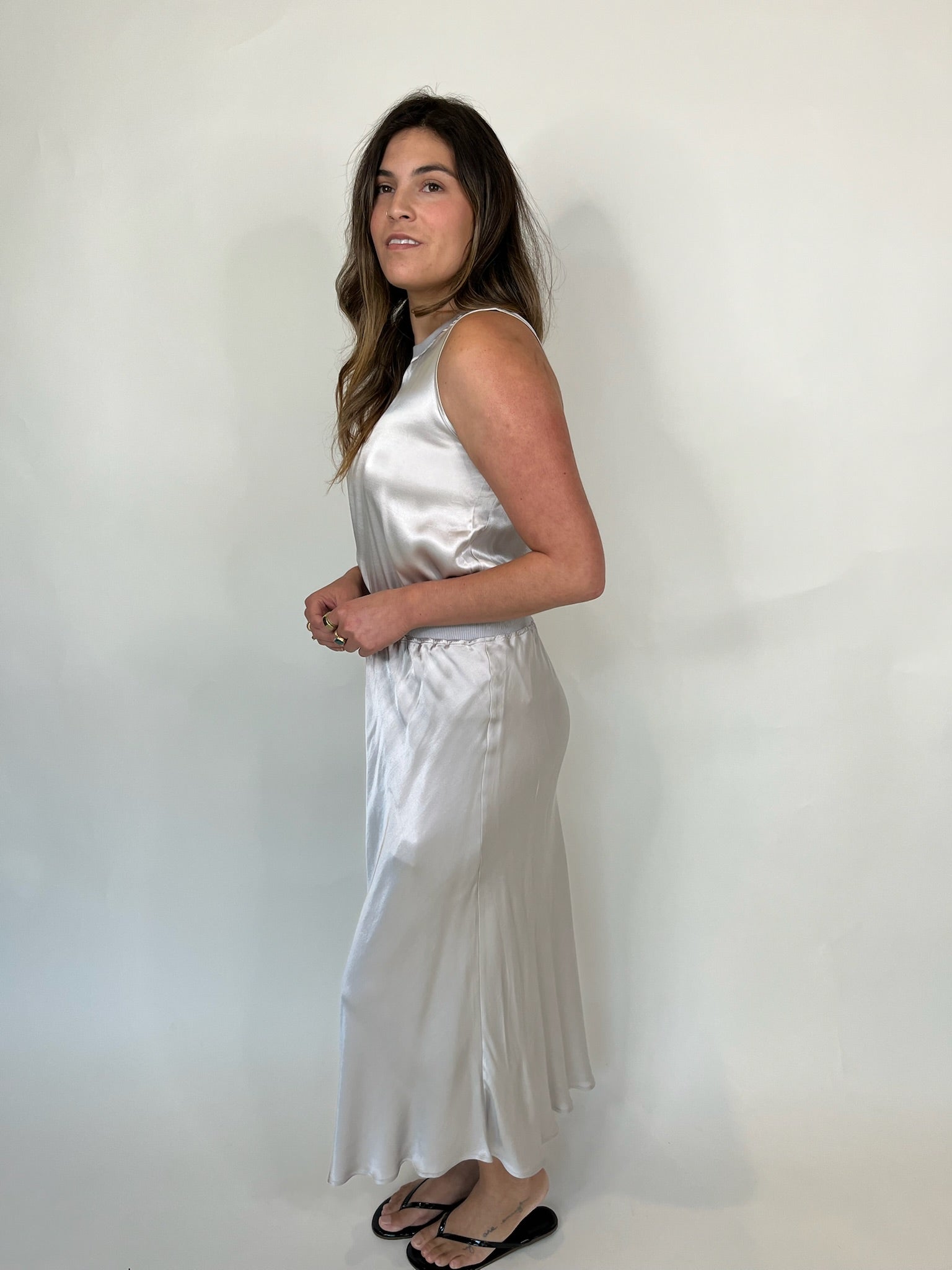 Rose and Crown Satin Tank Silver Birch | Vagabond Apparel Boutique