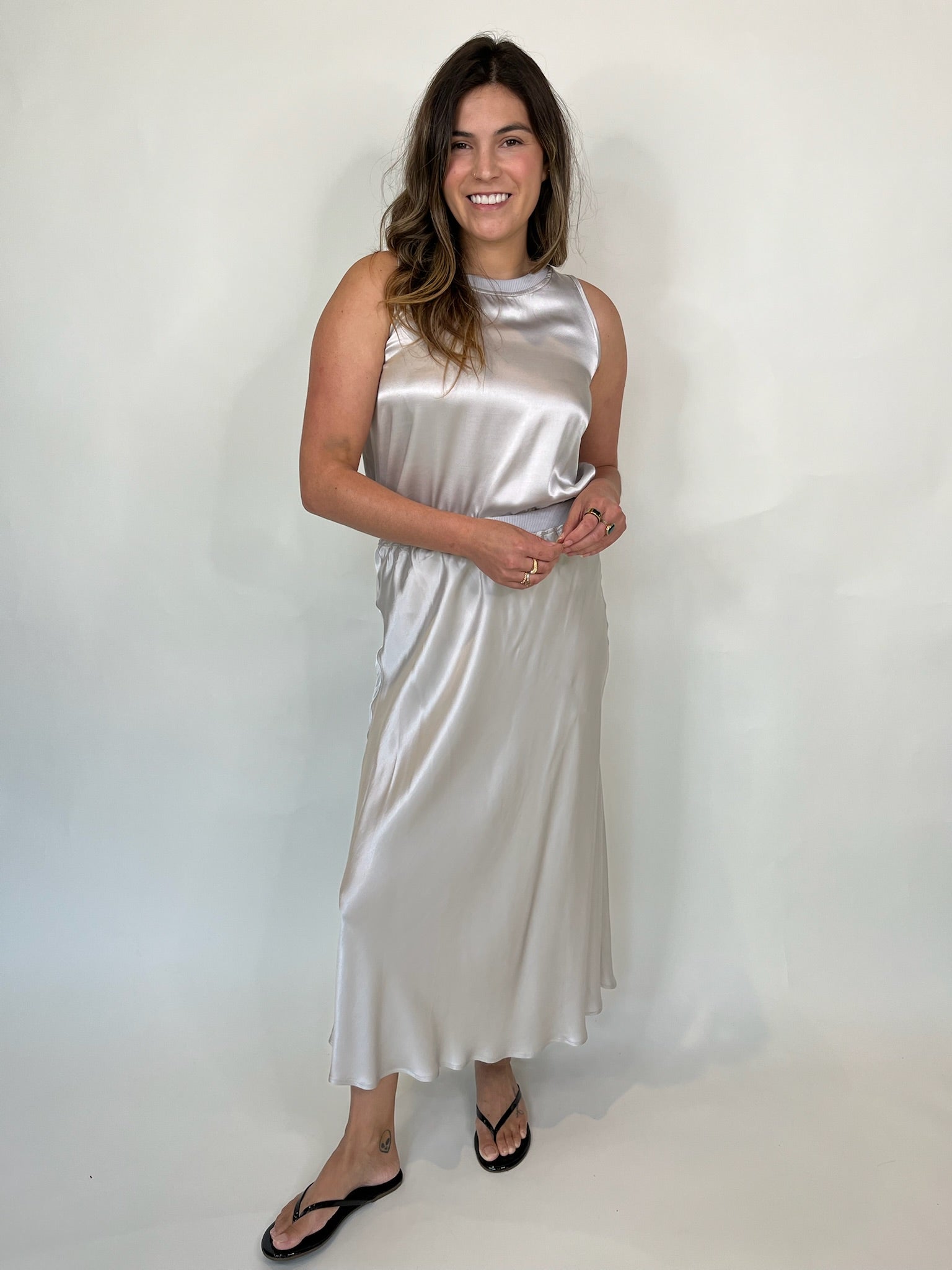 Rose and Crown Satin Tank Silver Birch | Vagabond Apparel Boutique