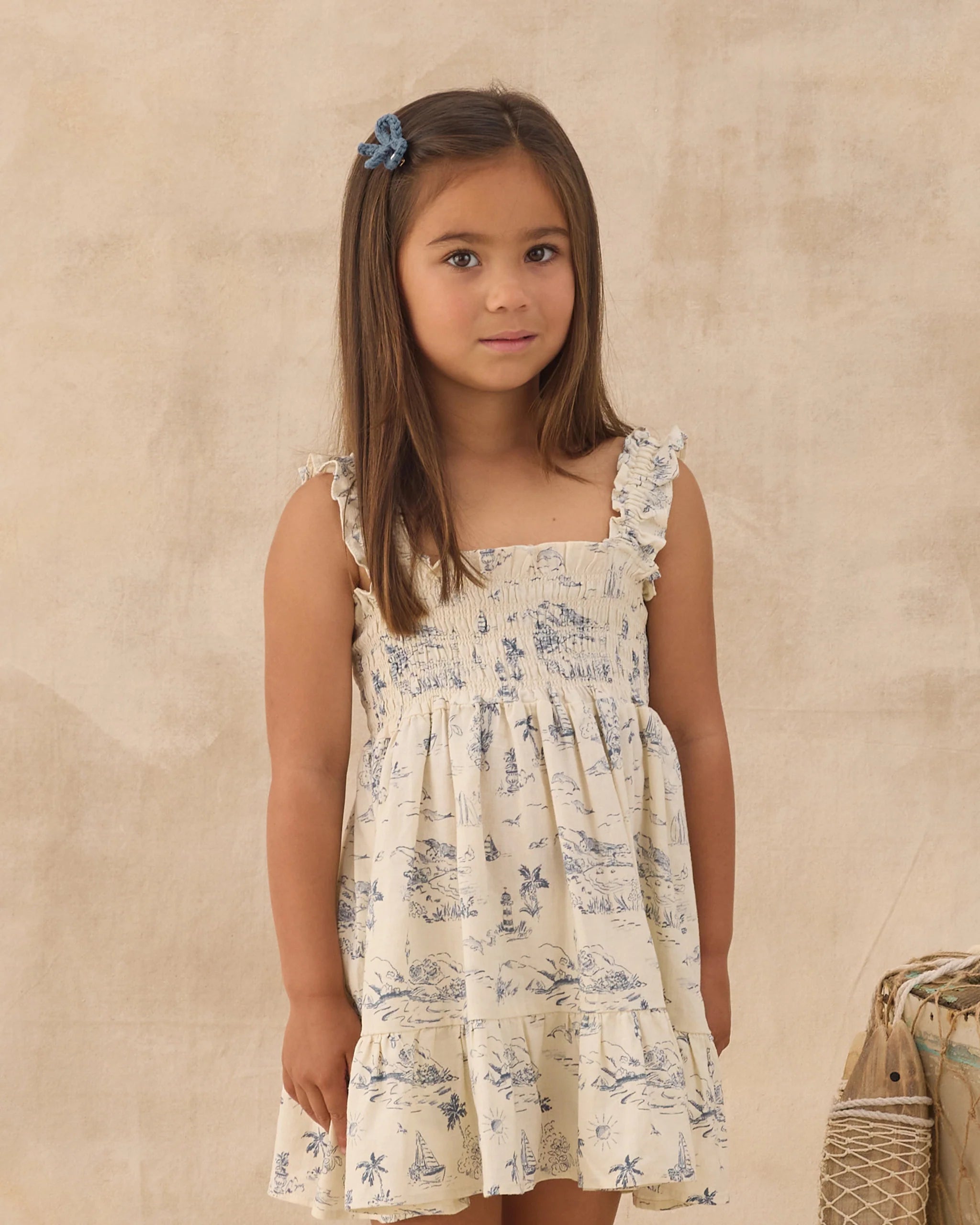 Rylee & Cru | Sutton Dress Ocean Toile | Front | Vagabond | Apparel | Boutique
