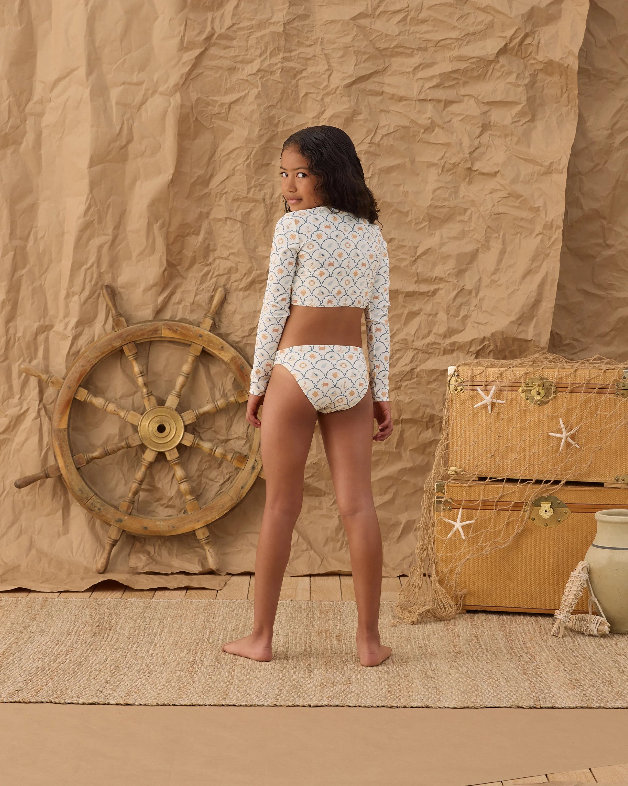Rylee & Cru | Crop Rashguard Set Nautical Model | Back | Vagabond | Apparel | Boutique