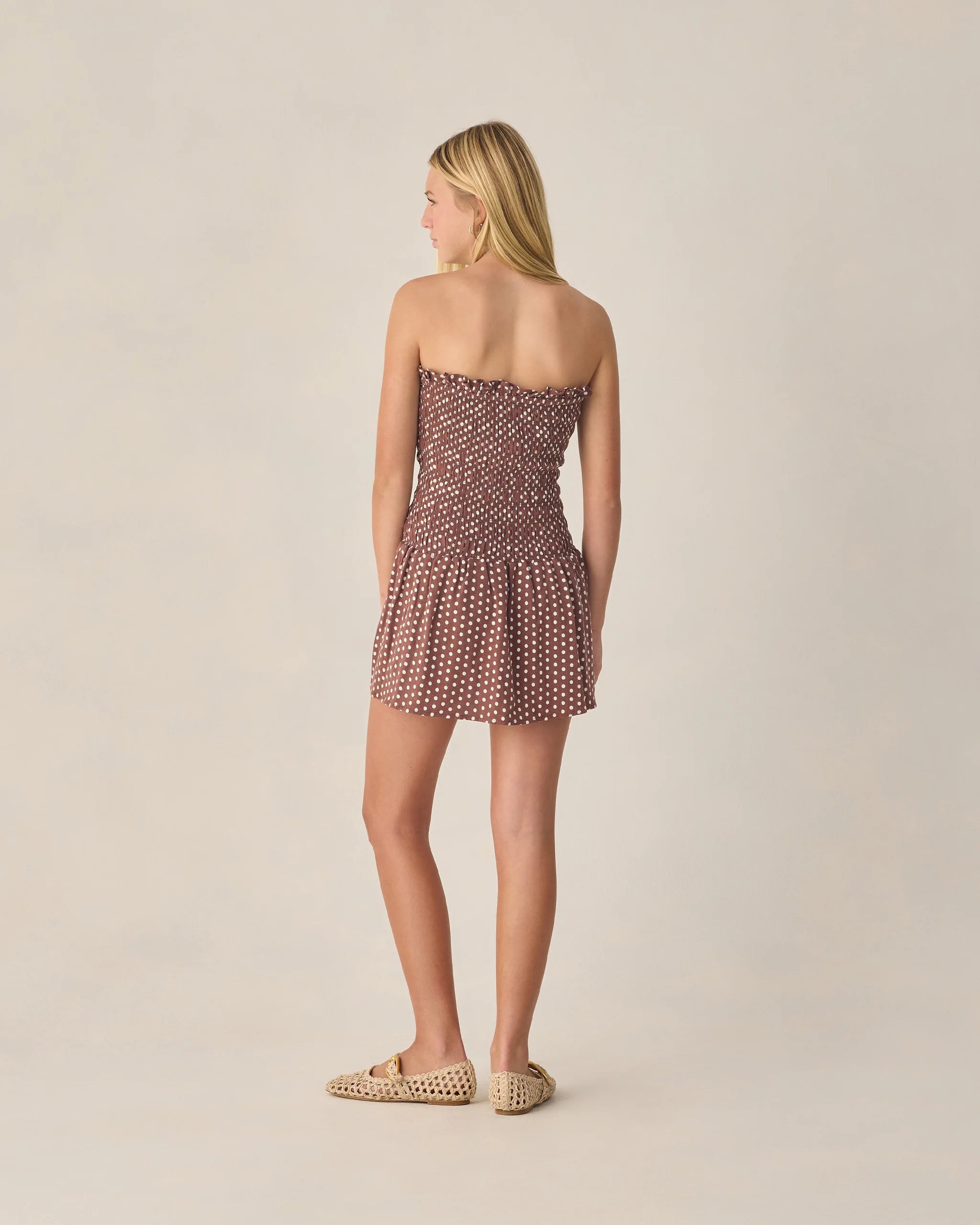 Rylee & Cru | Daria Mini Dress Chocolate Polka Dot | Back | Vagabond | Apparel | Boutique
