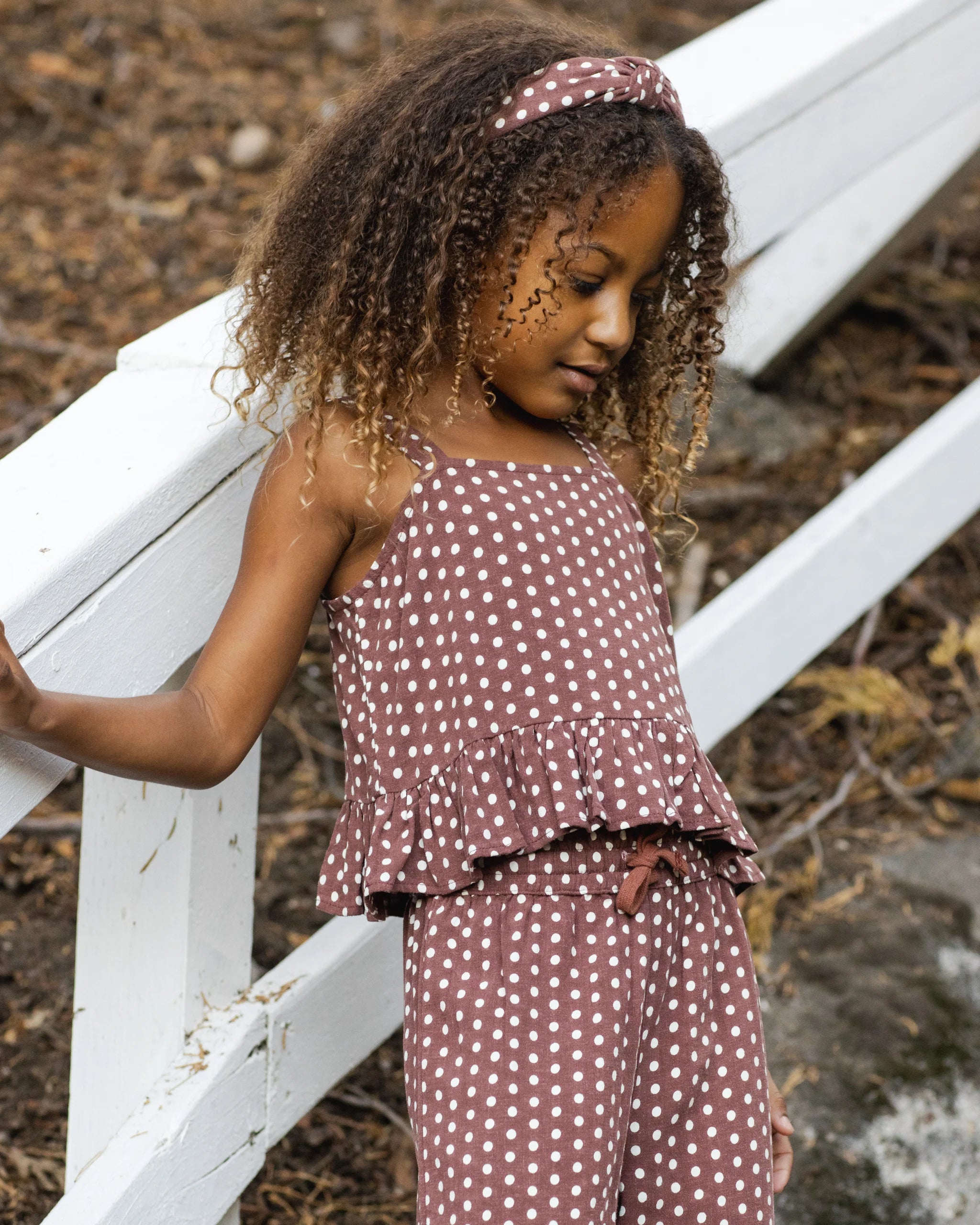 Rylee & Cru| Kayli Set Chocolate Polka Dot | Model | Front | Vagabond | Apparel | Boutique