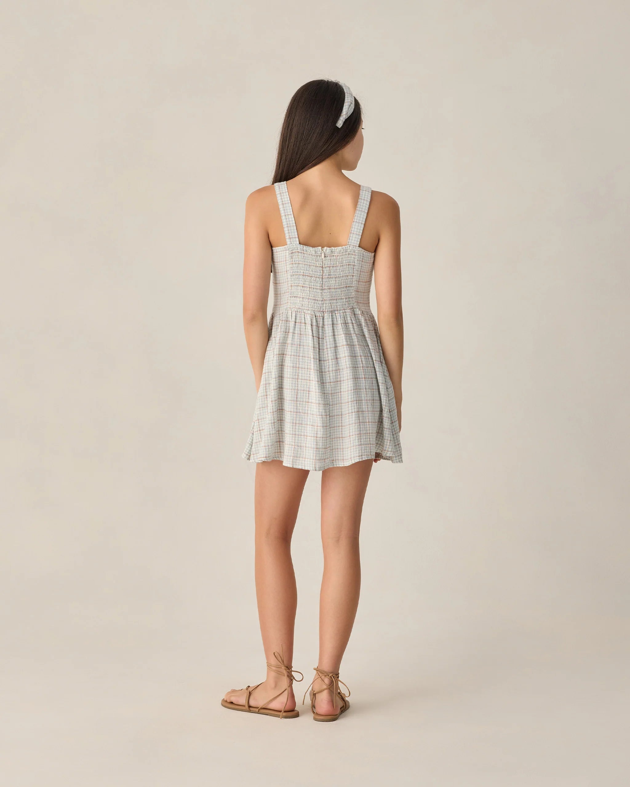 Rylee & Cru | Primrose Mini Dress Light Blue Plaid | Back | Vagabond | Apparel | Boutique