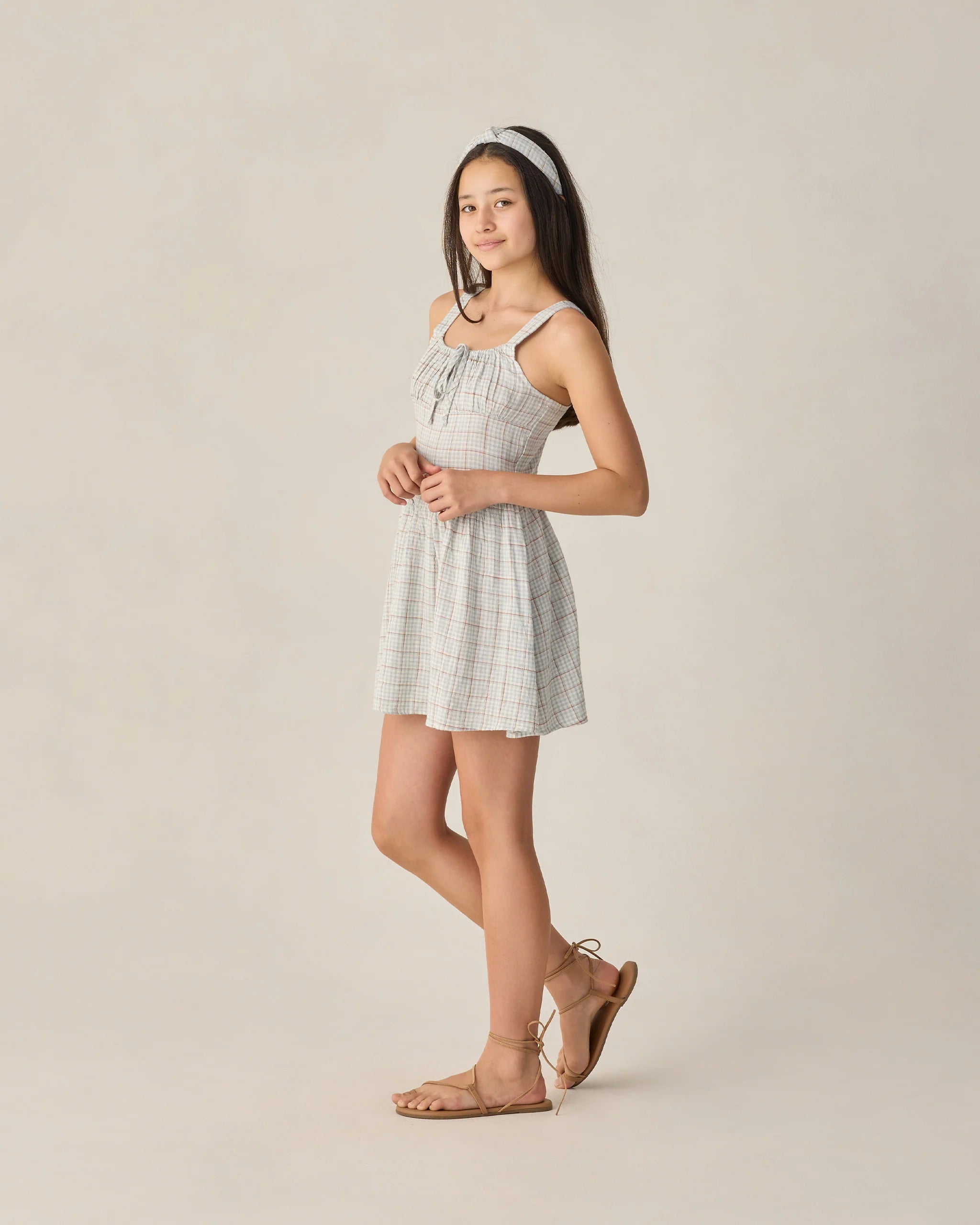Rylee & Cru | Primrose Mini Dress Light Blue Plaid | Side | Vagabond | Apparel | Boutique