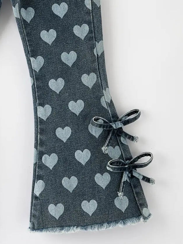 Rylee Faith Designs | Heart Print Bell Bottoms | Close | Vagabond | Apparel | Boutique