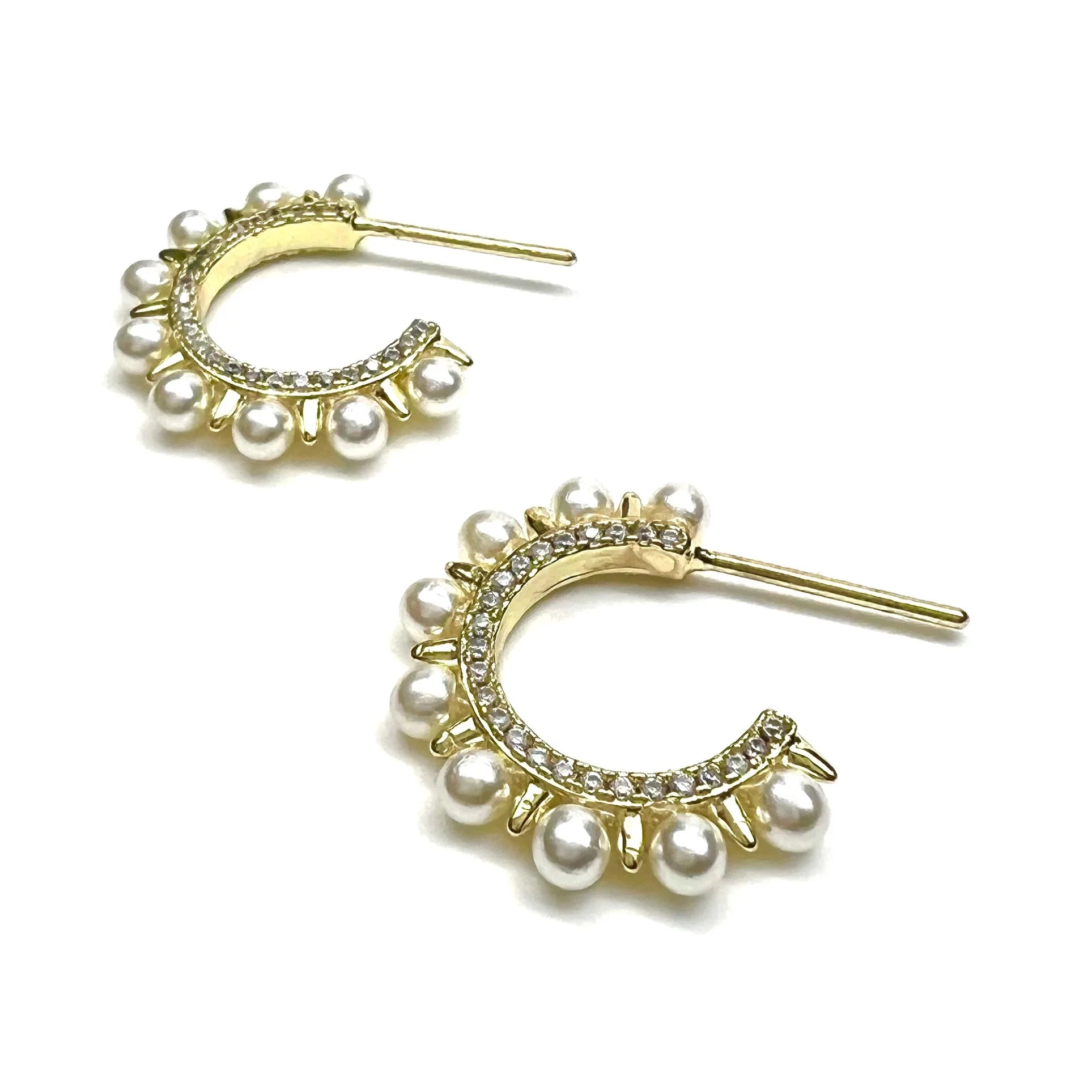 Silver Gir Medium Pave Pearl Post Hoop | Vagabond Apparel Boutique