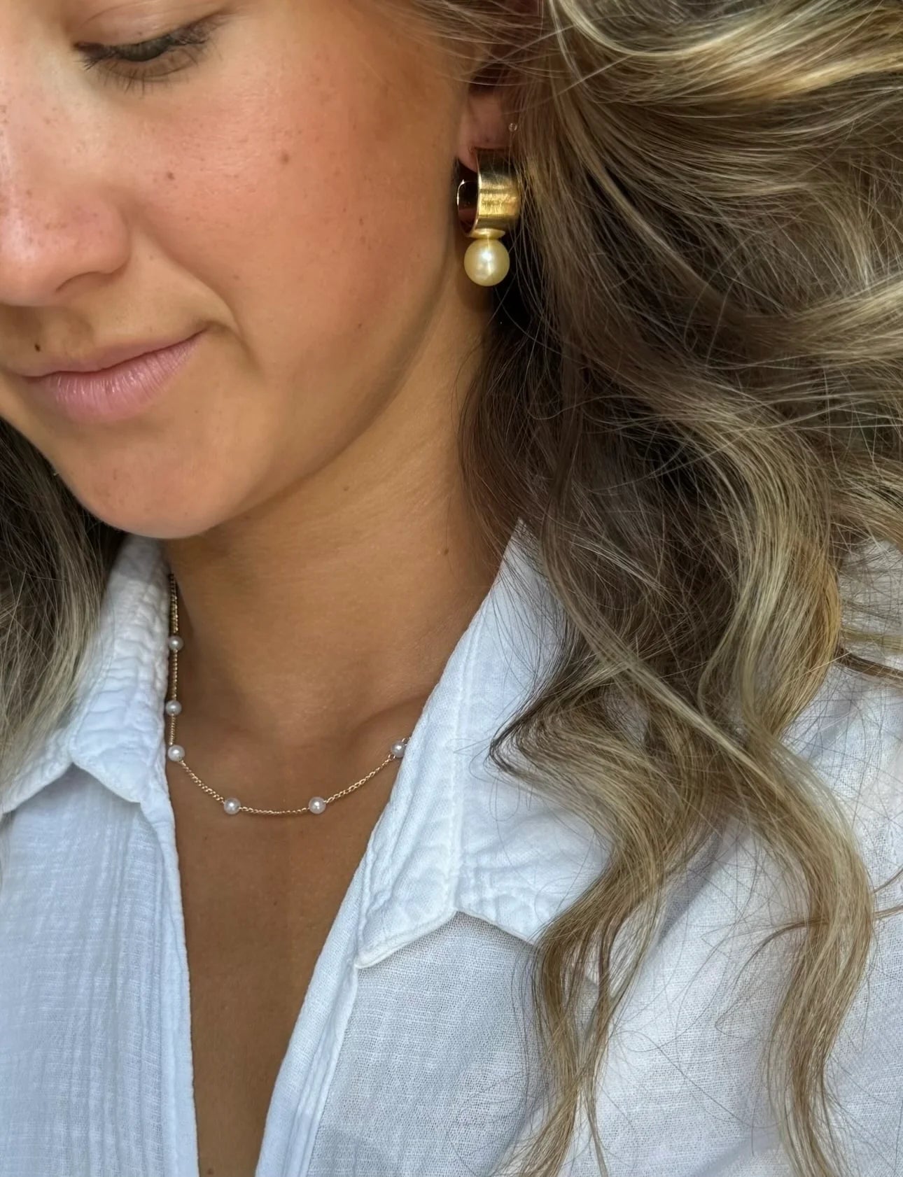 Silver Girl Pearl Drop Wide Hoop | Vagabond Apparel Boutique